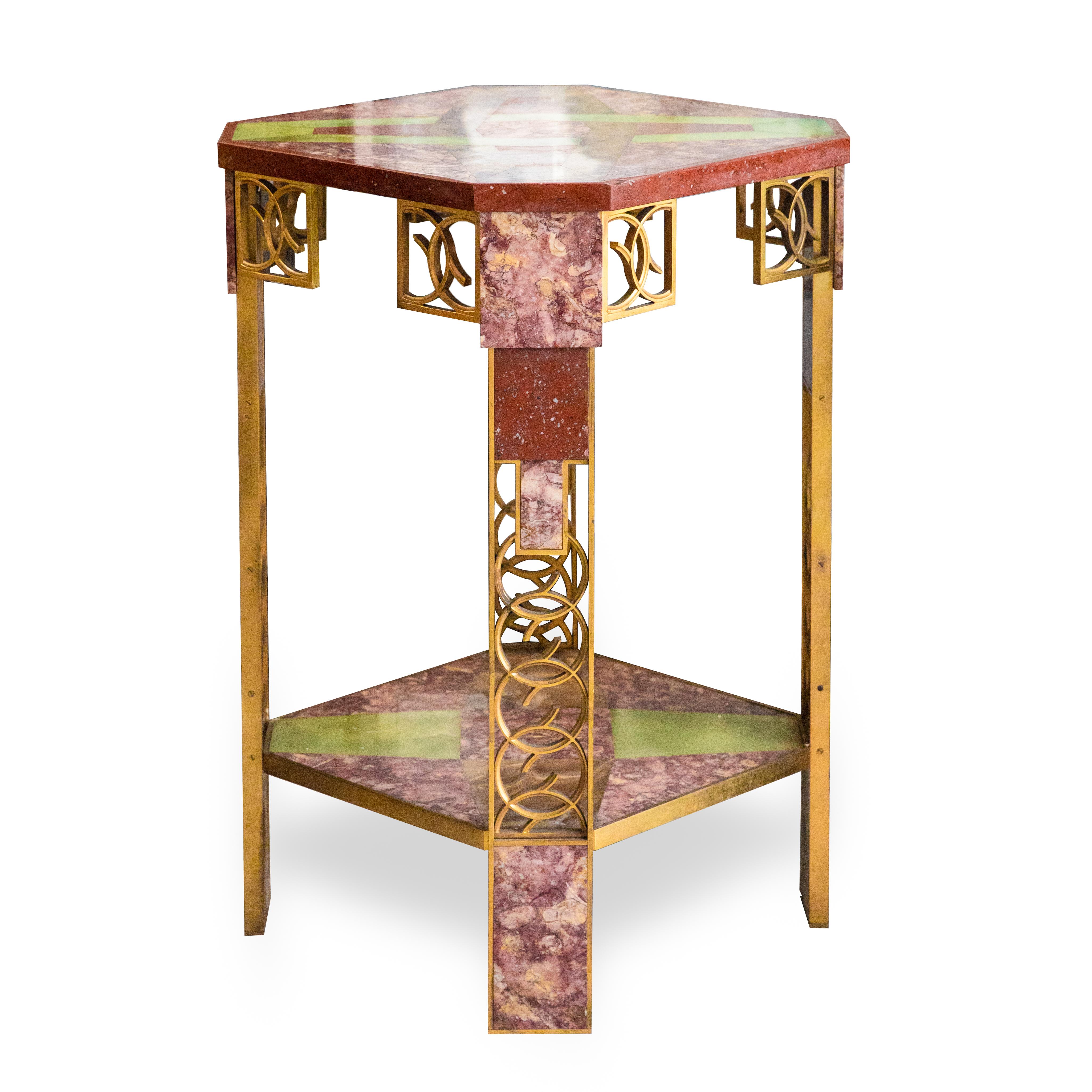 Marble, Onyx, and Gilt-Bronze Side Table, French, circa 1925 In Good Condition In Hudson, NY