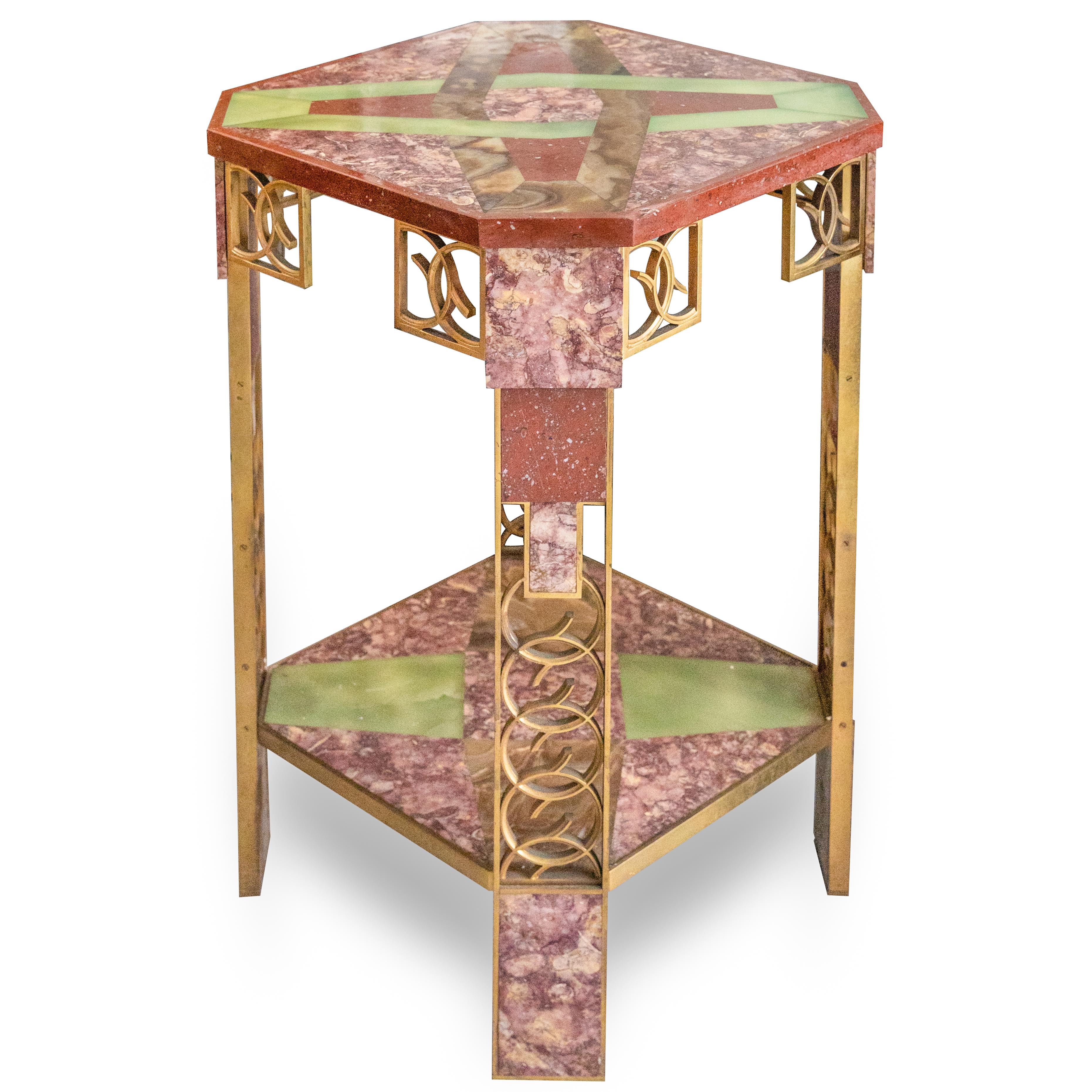 Early 20th Century Marble, Onyx, and Gilt-Bronze Side Table, French, circa 1925