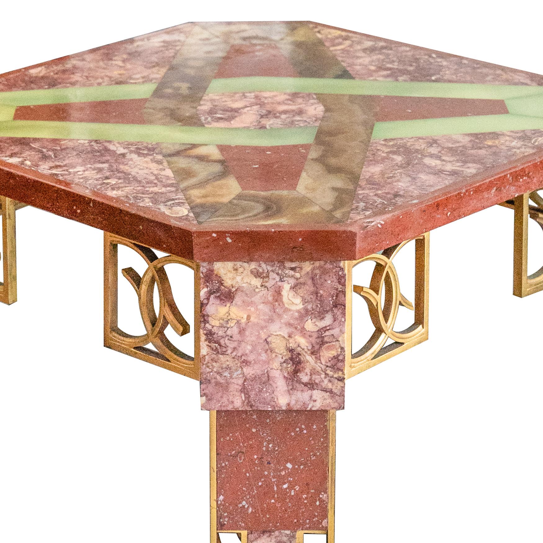 Marble, Onyx, and Gilt-Bronze Side Table, French, circa 1925 1