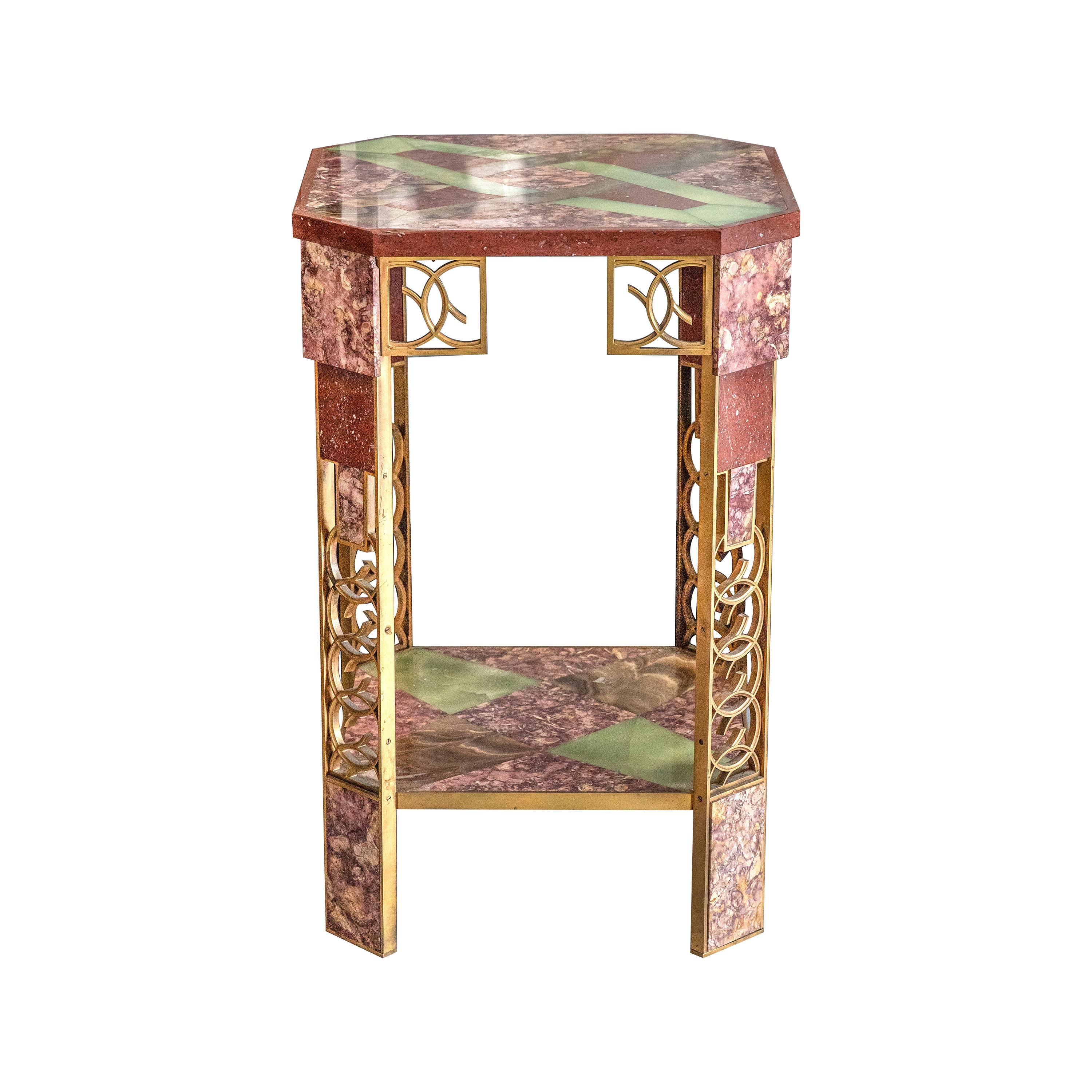 Marble, Onyx, and Gilt-Bronze Side Table, French, circa 1925