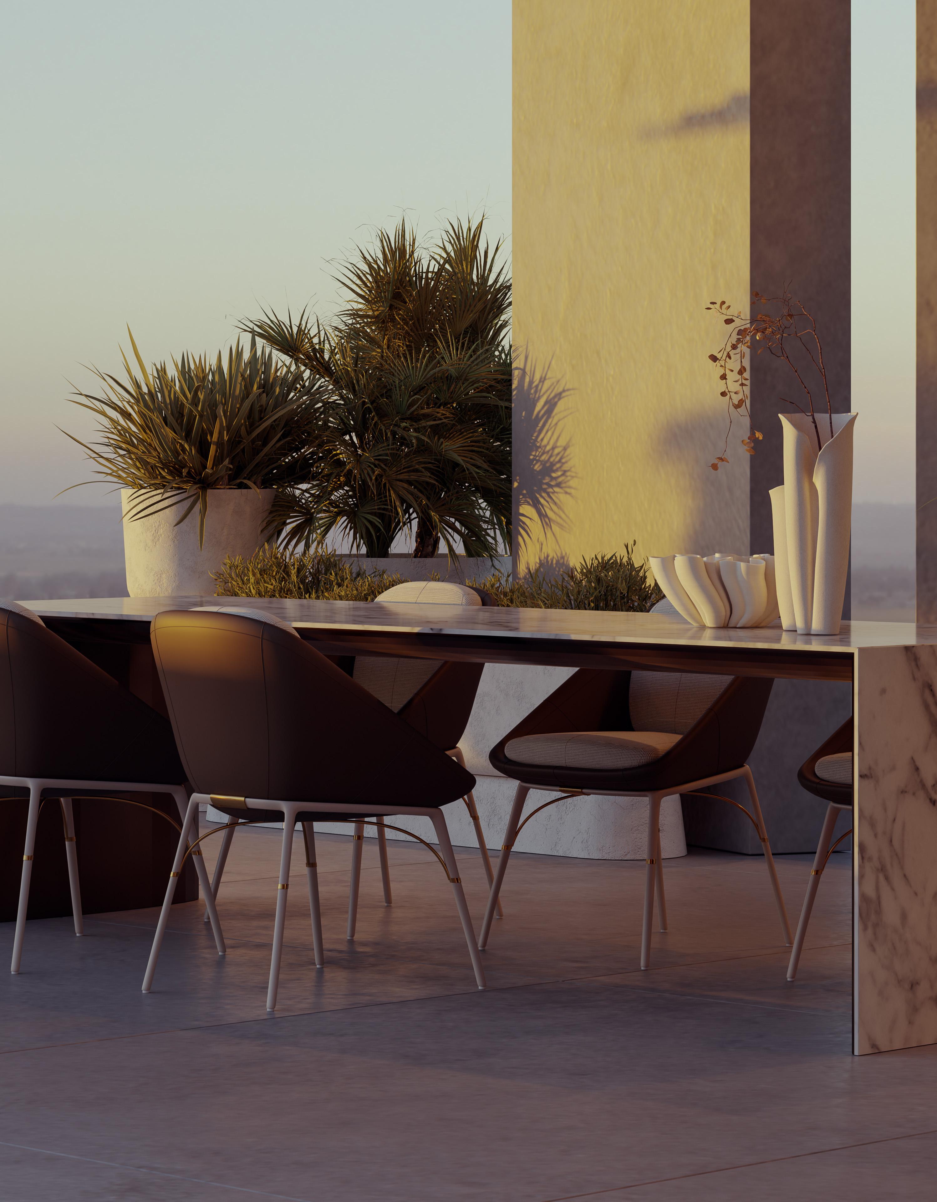 Table de salle à manger d'extérieur en marbre de Carrare  Avec revêtement en cuir pour l'extérieur Neuf - En vente à Santo Tirso, PT