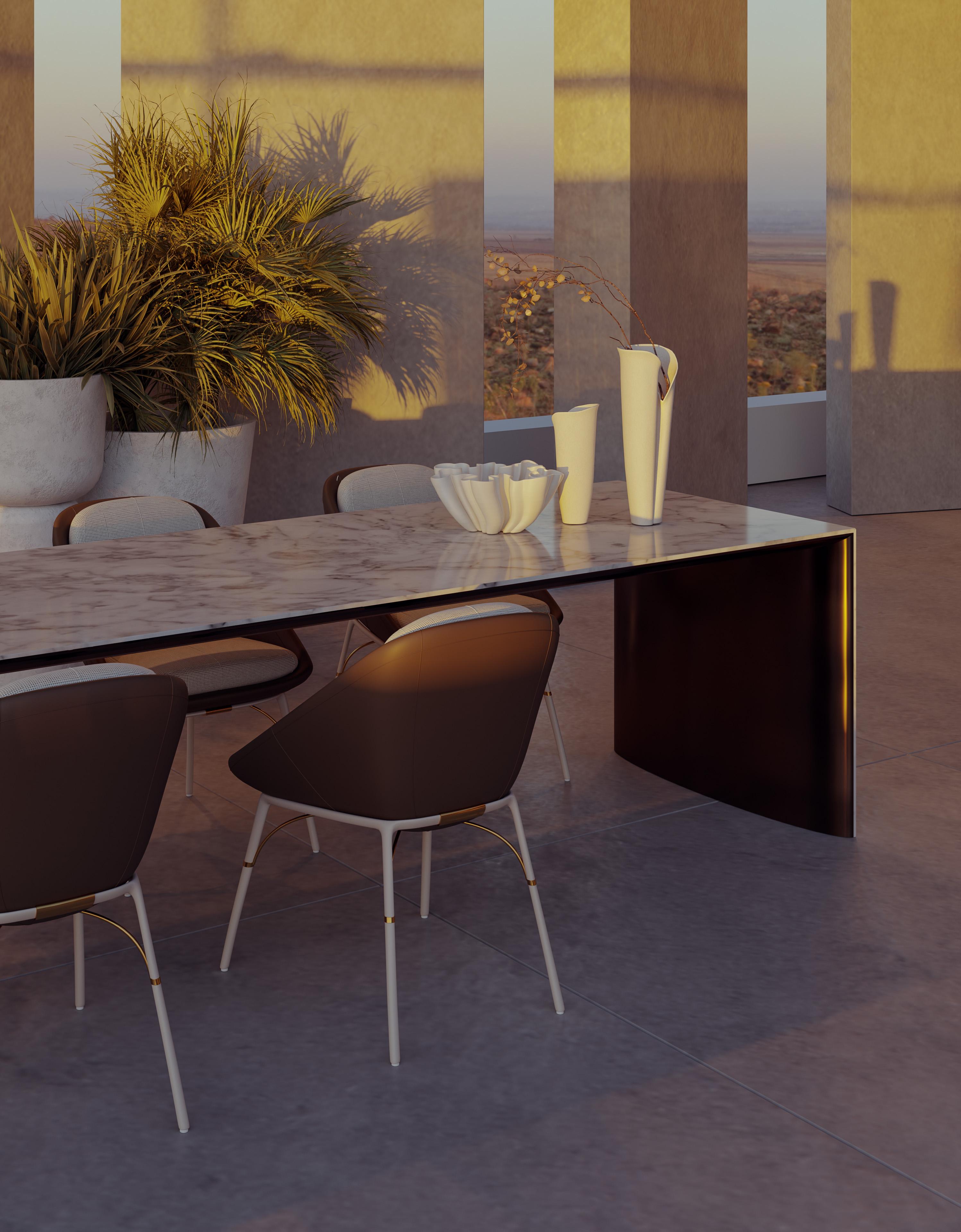 XXIe siècle et contemporain Table de salle à manger d'extérieur en marbre de Carrare  Avec revêtement en cuir pour l'extérieur en vente