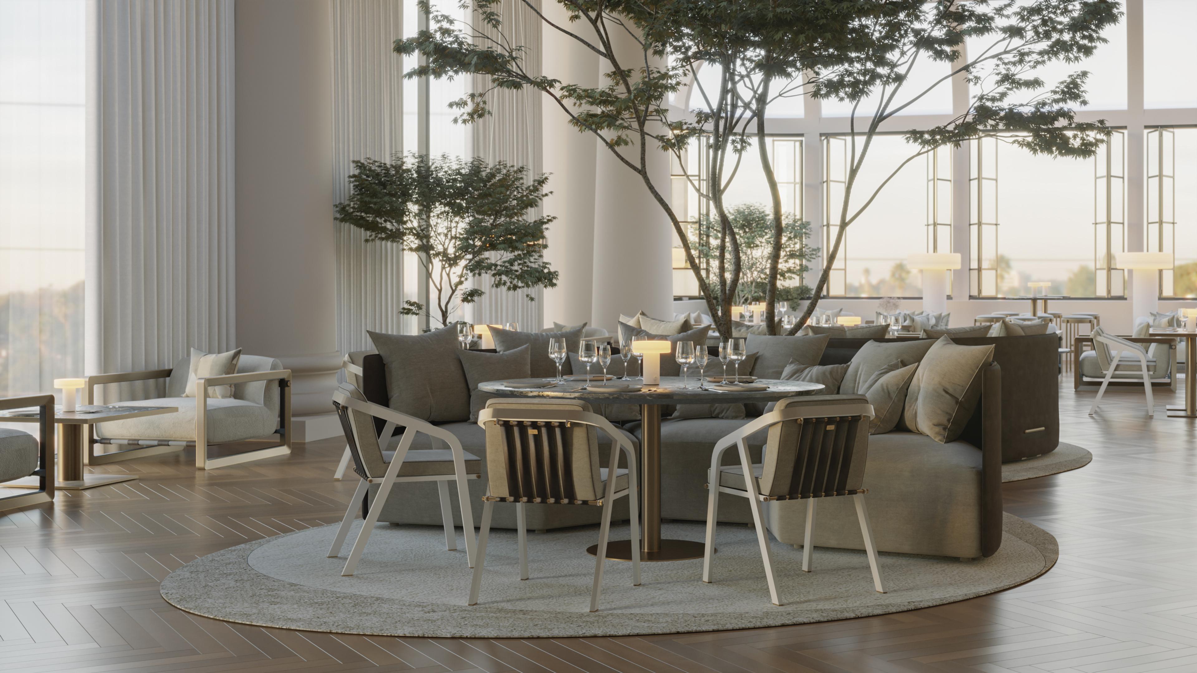 Portuguese Outdoor Round Dining Table with Metallic Structure and Acrylic Top For Sale