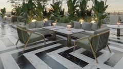 Outdoor Square Table with Metallic Structure and Marble Dining Top