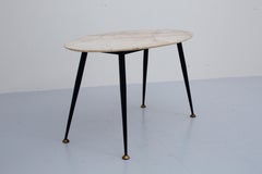 Marble Oval Side Table in Metal and Brass, Italy, 1960s