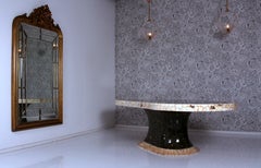 Marble Oval Tulip Dining or Conference Table Muller's of Mexico with Brass Inlay