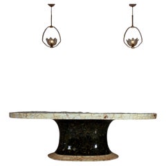 Muller of Mexico Marble Oval Tulip Dining Table, Brass Inlay, 1970s