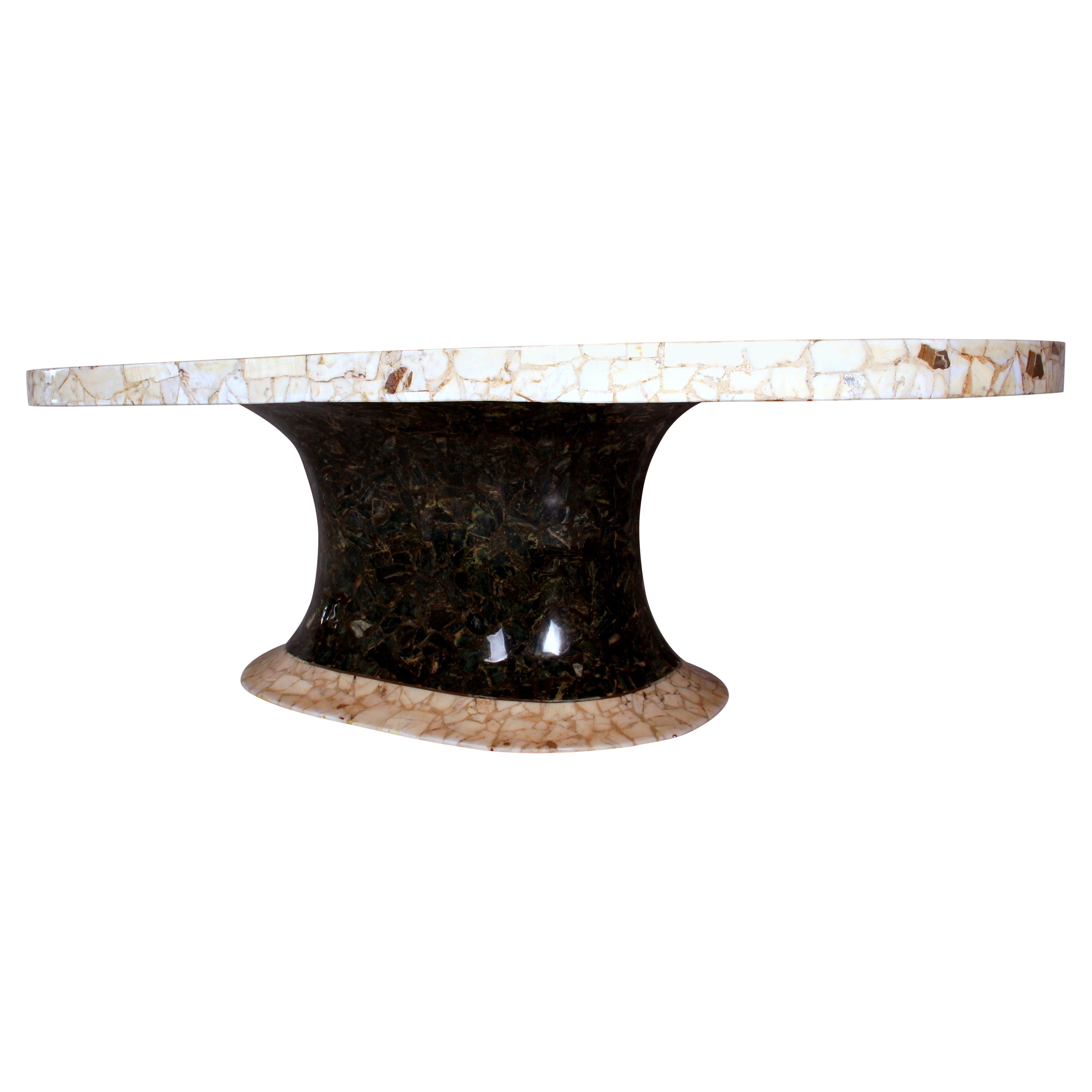 Marble Oval Tulip Dining or Conference Table Muller's of Mexico with Brass Inlay