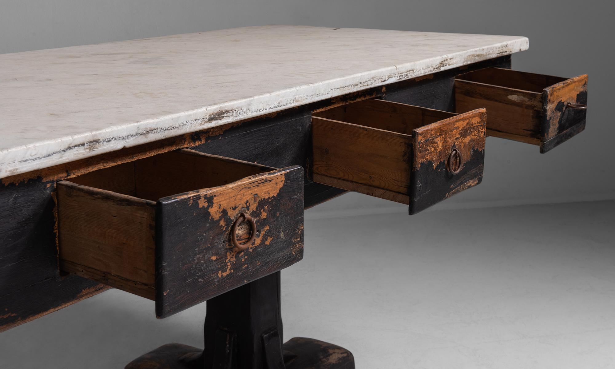 French Marble and Painted Wood Console from a Convent, France, circa 1960