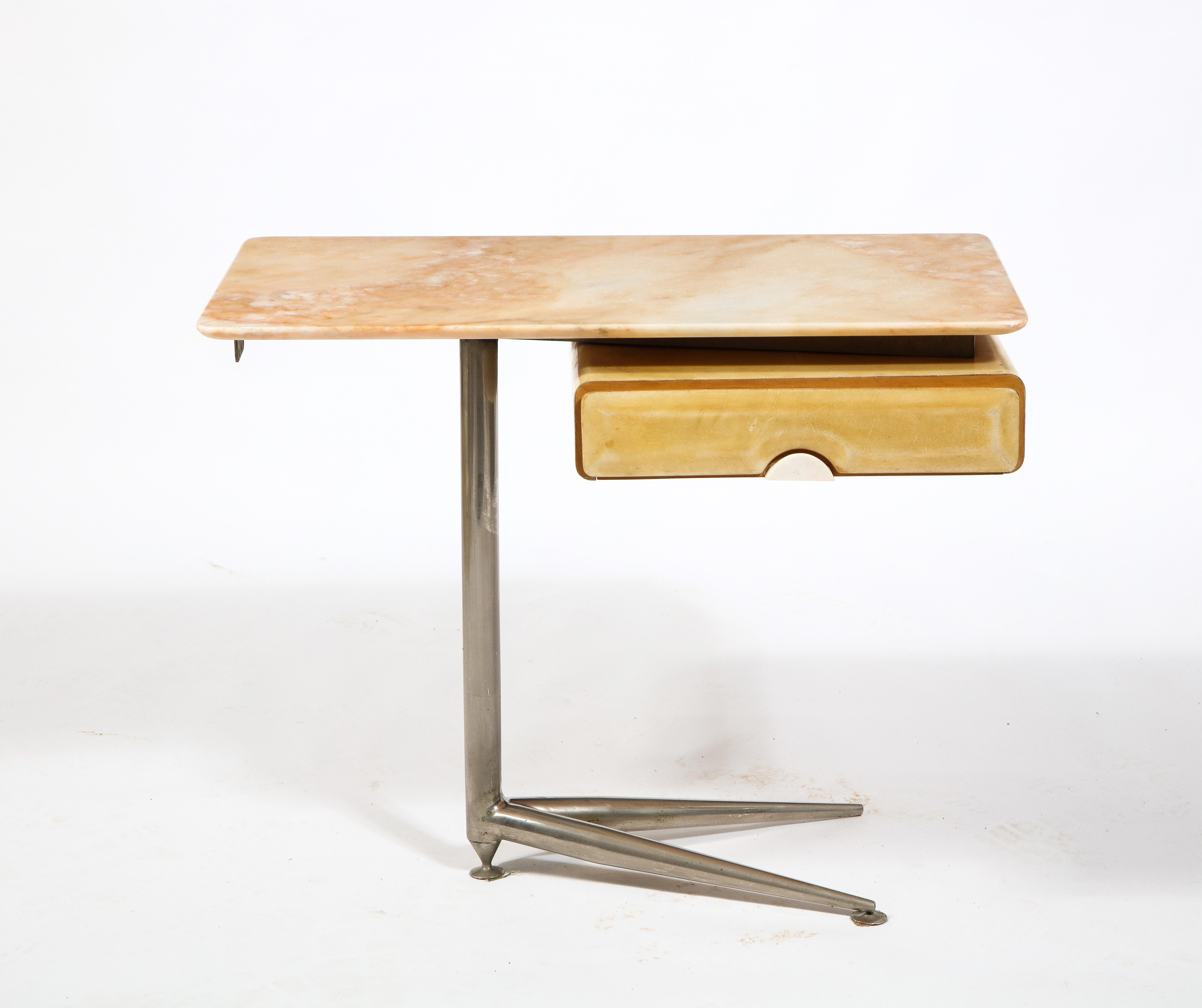 Mid-Century Modern Marble & Parchment & Nickel End Table, Italy 1960's For Sale