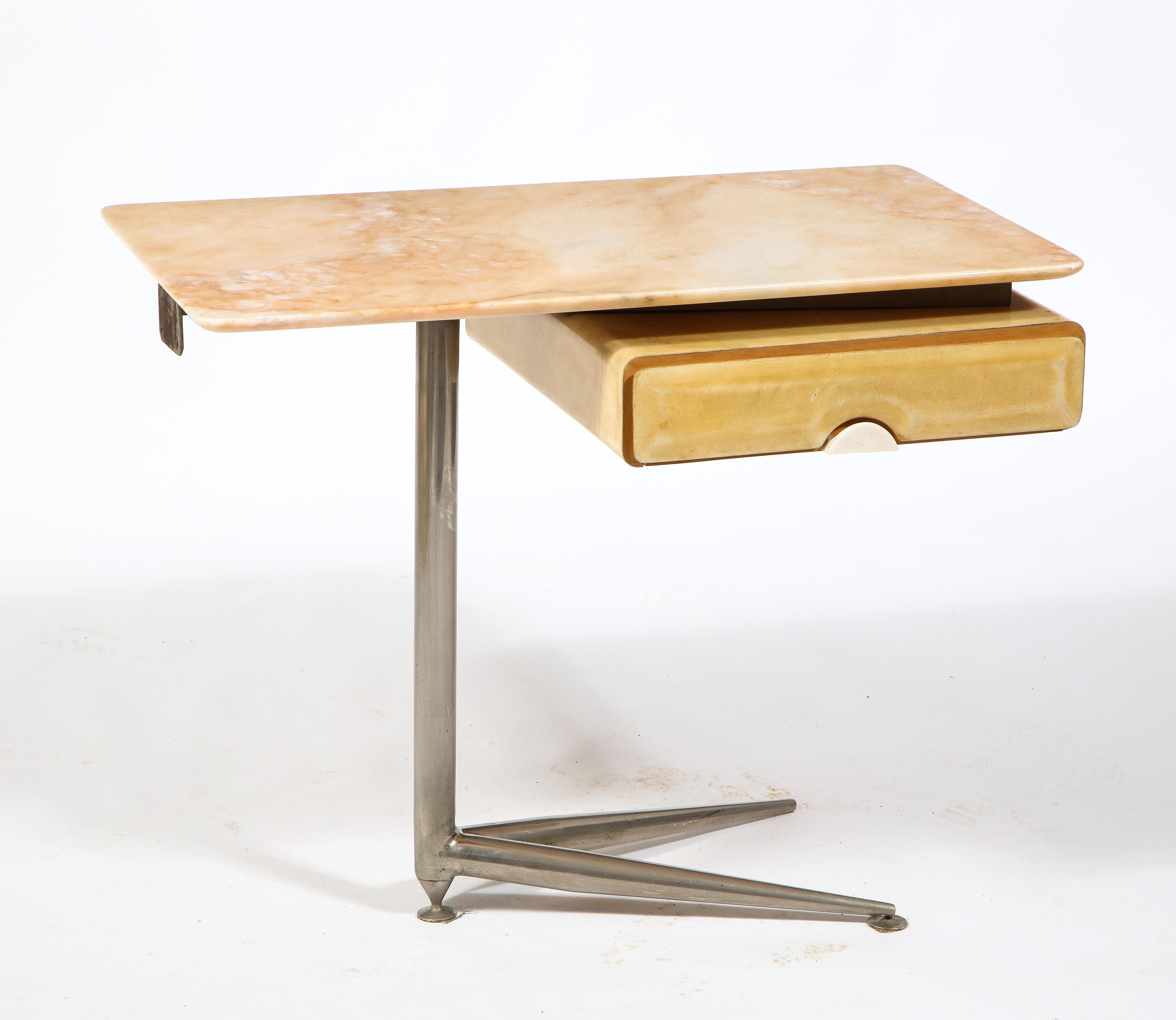Italian Marble & Parchment & Nickel End Table, Italy 1960's For Sale