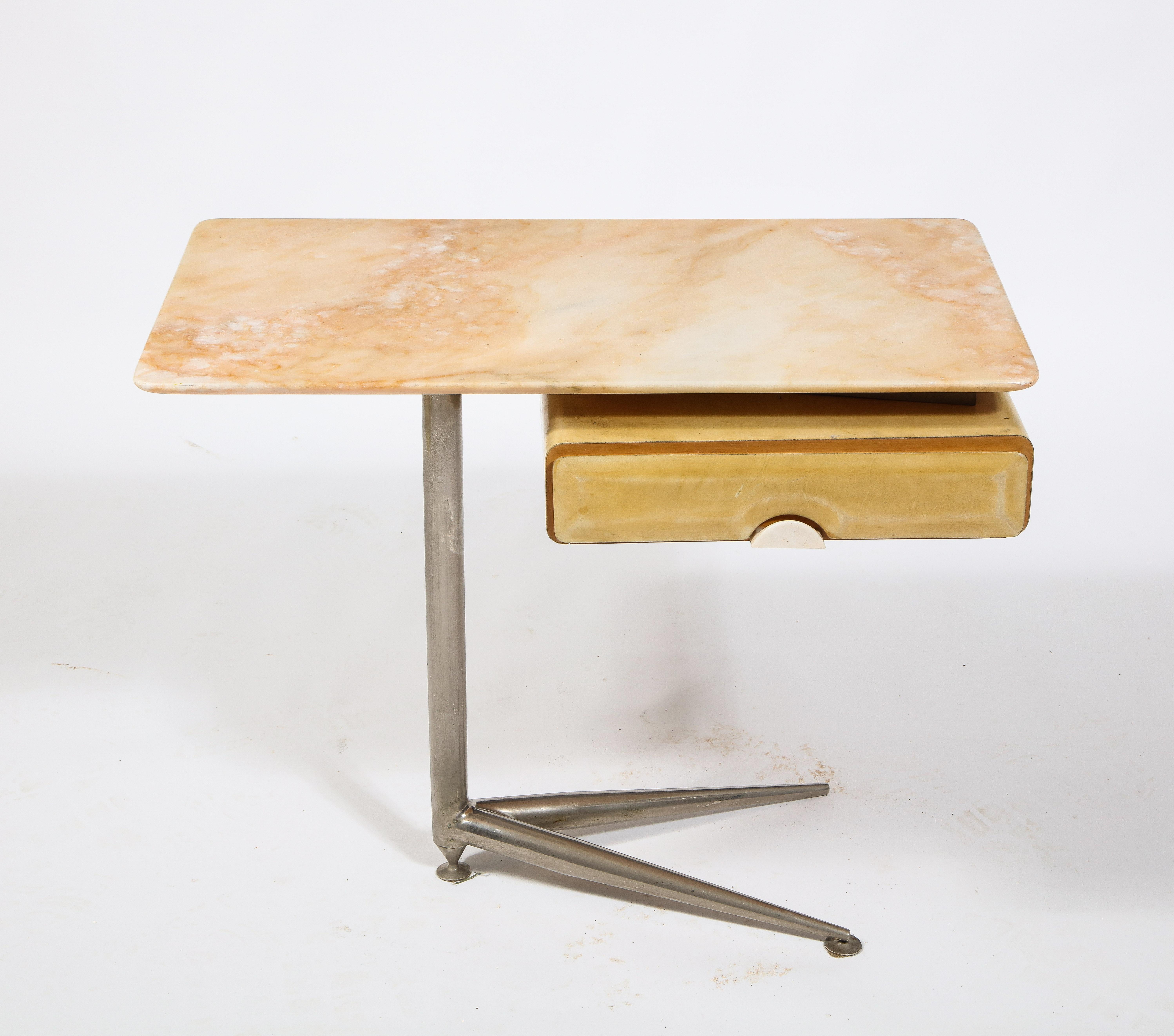 Marble & Parchment & Nickel End Table, Italy 1960's For Sale 2