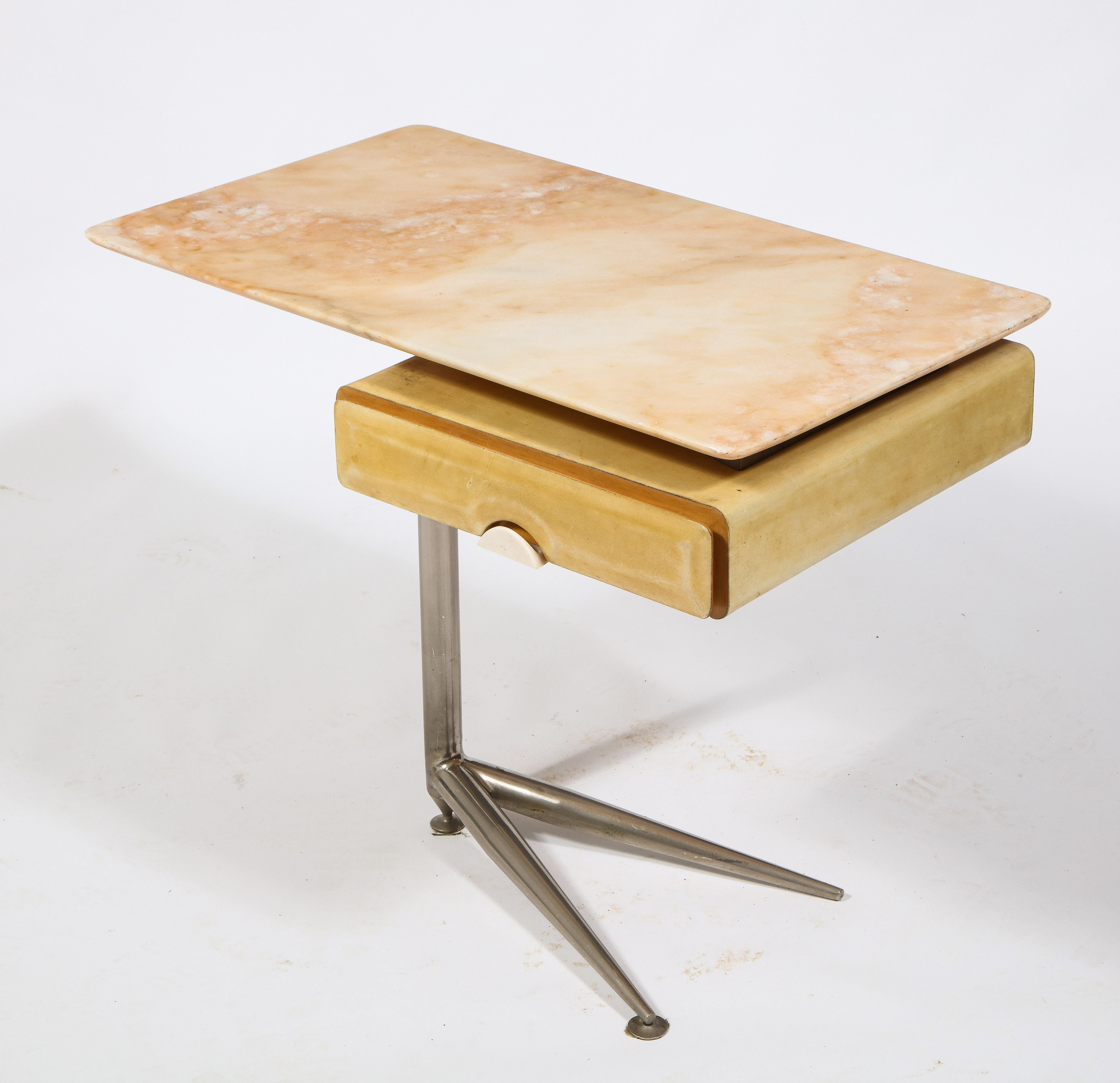 Marble & Parchment & Nickel End Table, Italy 1960's For Sale 3