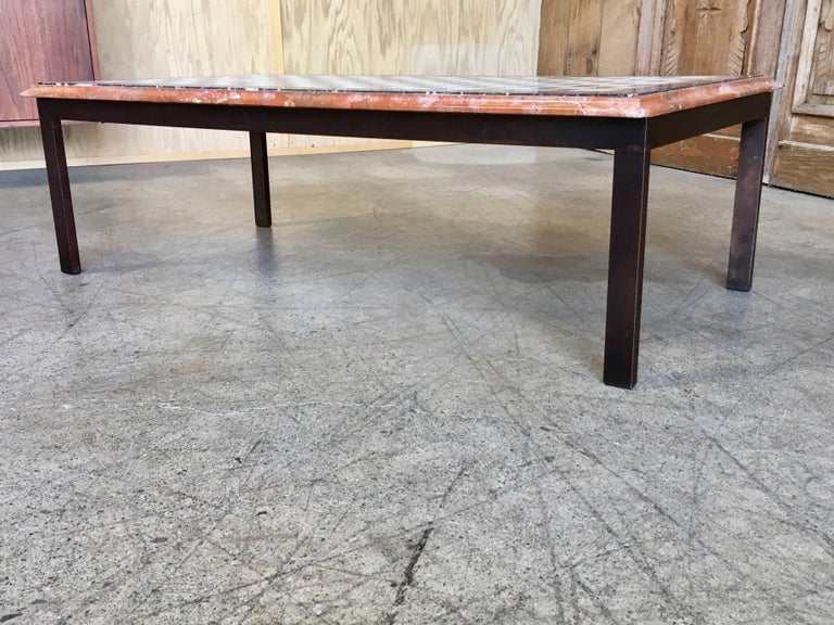 Marble Parquetry Top Cocktail Table with Patinated Brass Base at 1stDibs