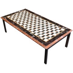 Marble Parquetry Top Cocktail Table with Patinated Brass Base