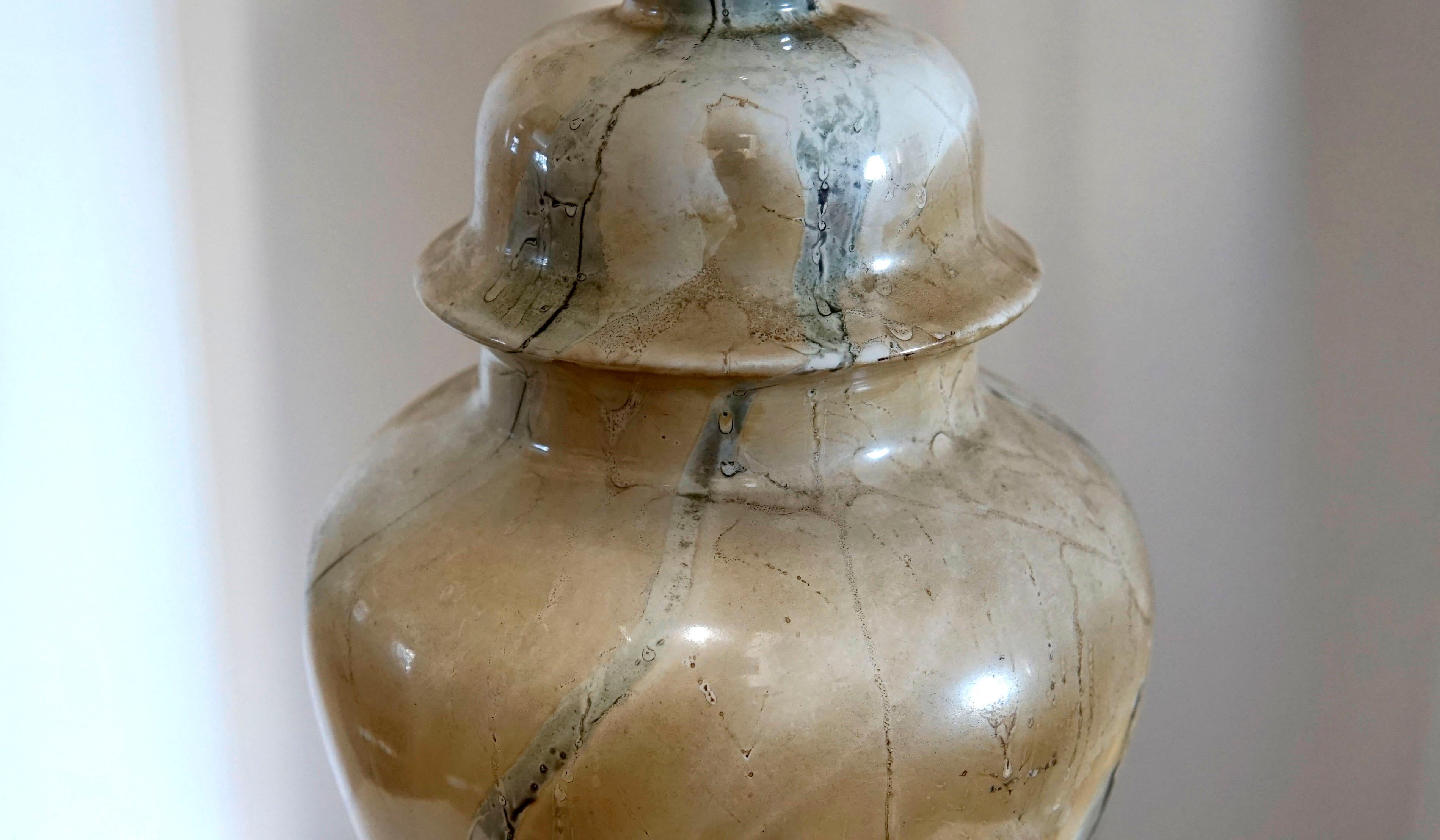 Marble Pattern Glass Vintage Ginger Jar Shaped Table Lamp For Sale 1