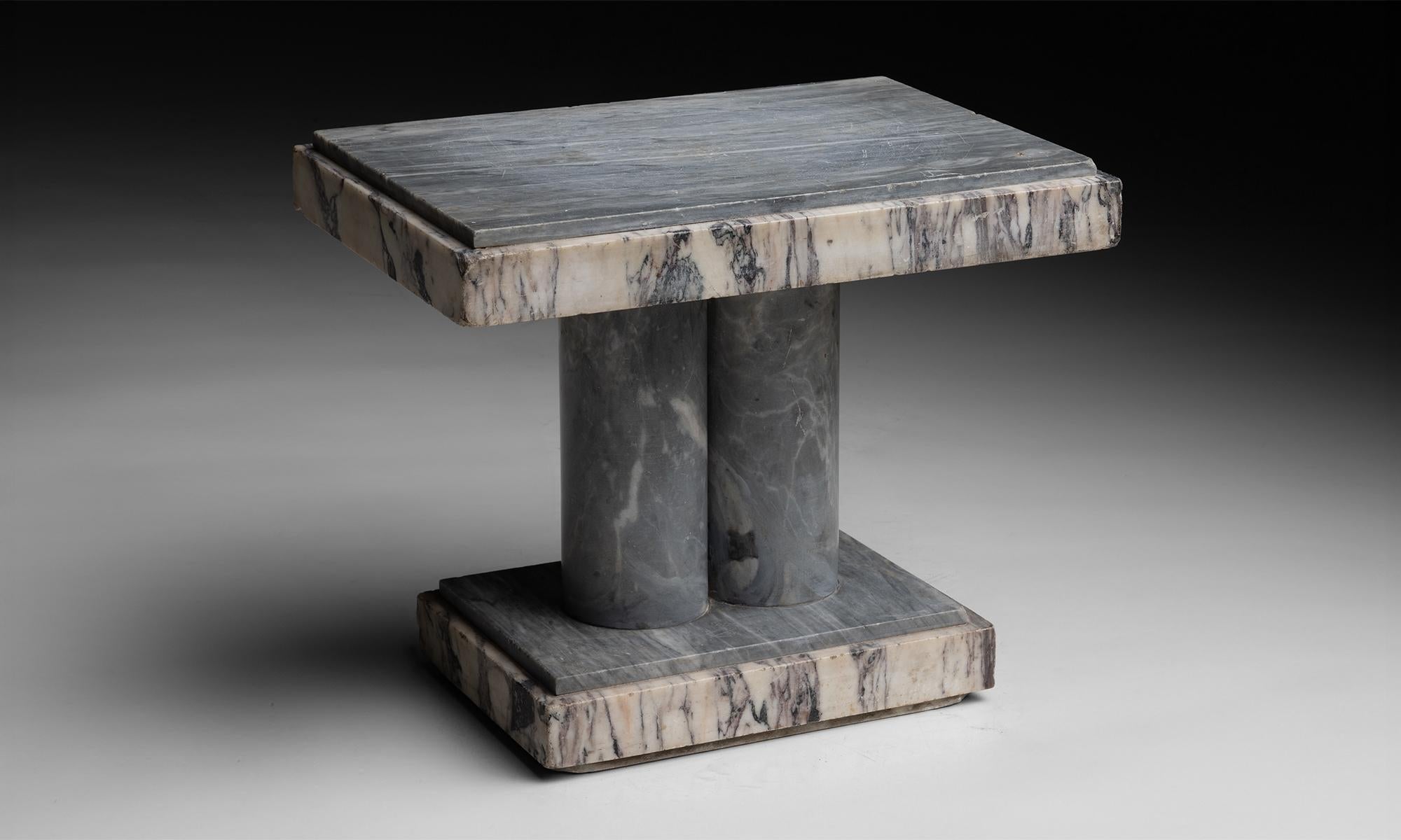 Marble Pedestal
France circa 1950
solid marble construction, with cylindrical base. Made from two different species.
16.25”L x 11.25”d x 13.25”h