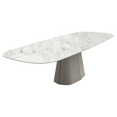 Marble Pedestal Dining Table With Sculptural Base Lacquered In Nougat