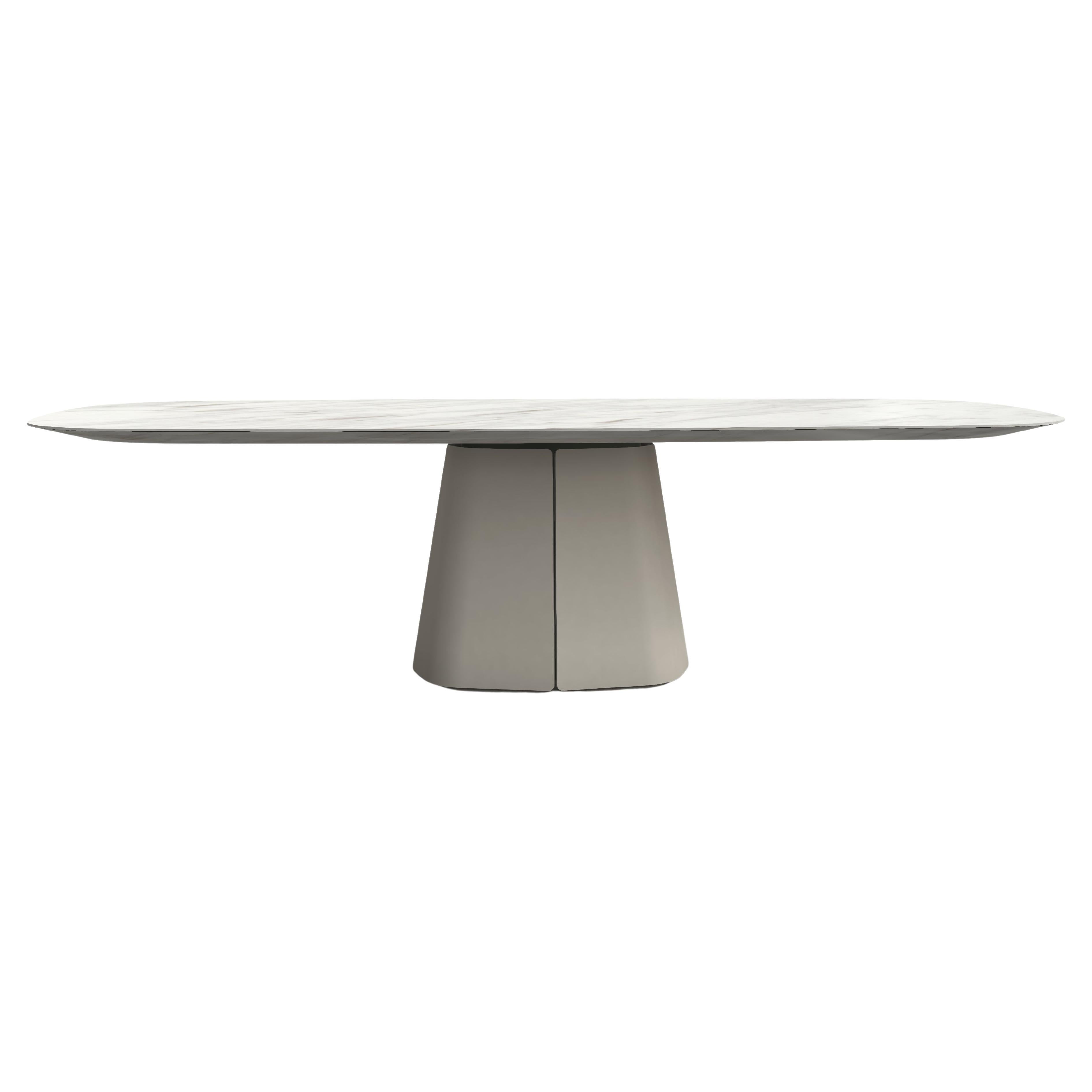 Marble Pedestal Dining Table With Sculptural Base Lacquered In Nougat