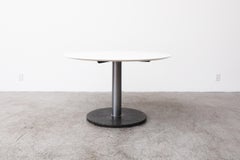 Pedestal Dining Table with Black Marble Base, Chrome Stem & White Laminate Top