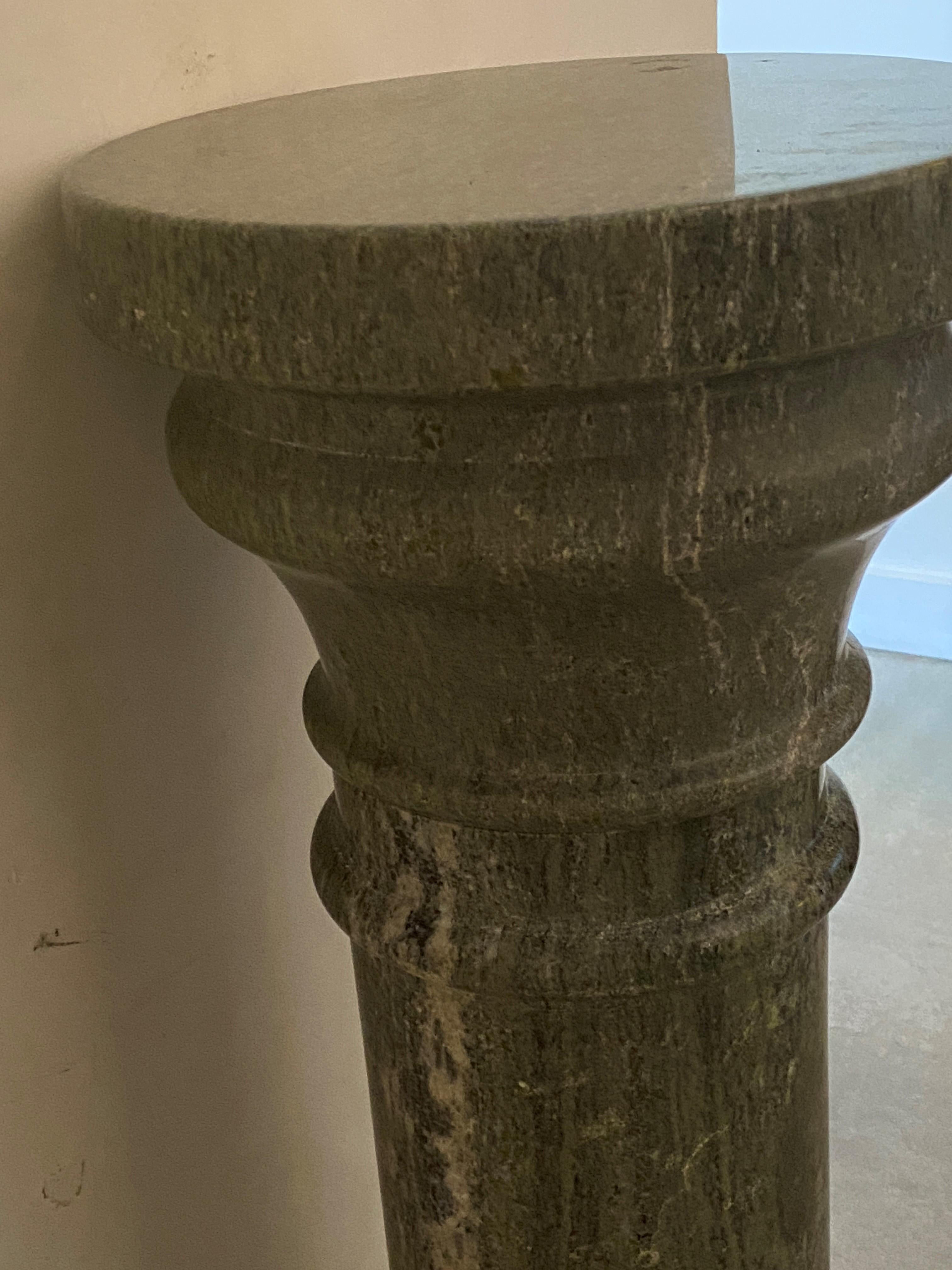 Carved Marble Pedestal in Green Marble For Sale