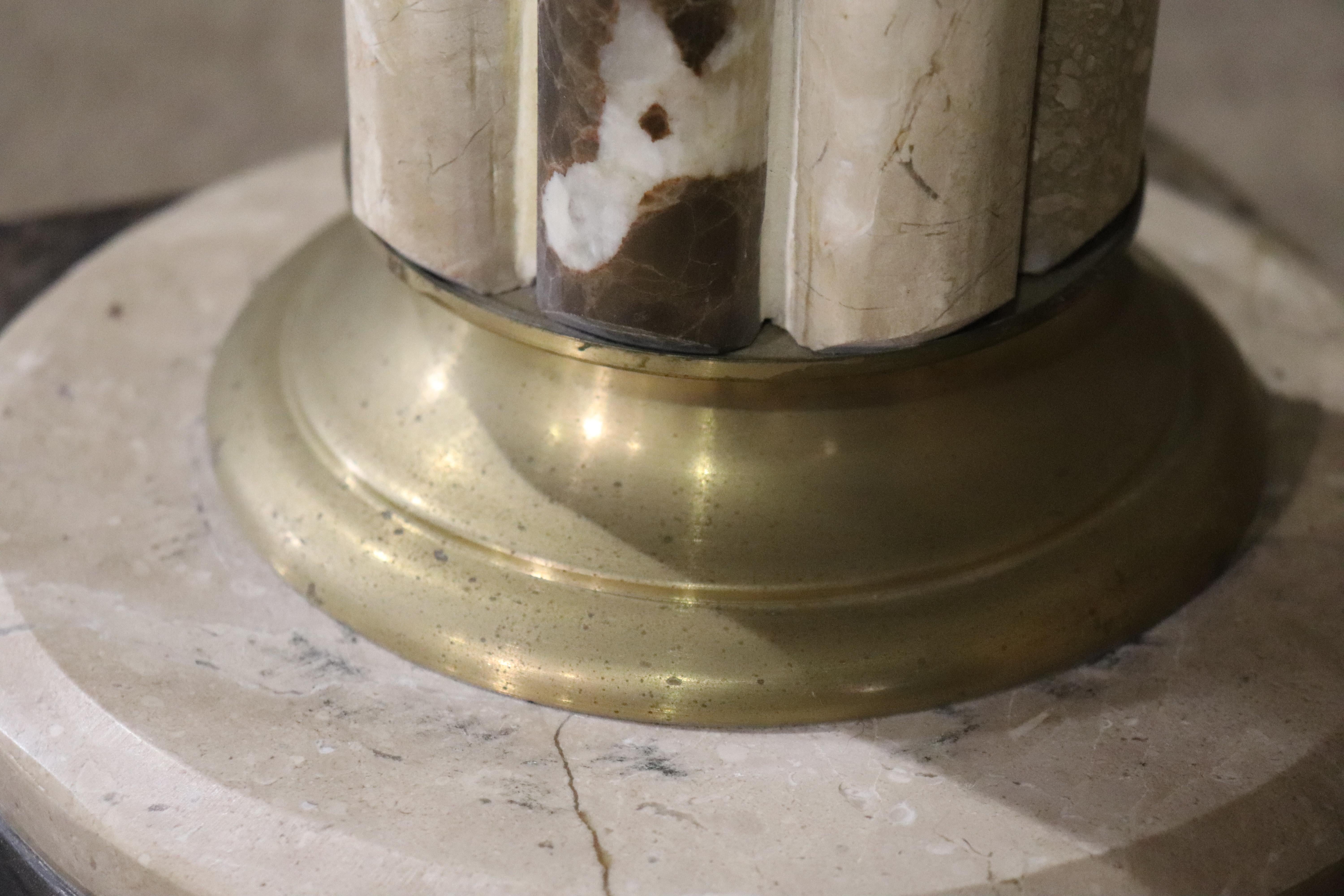 Brass Marble Pedestal Table For Sale