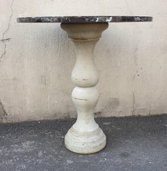 Marble Pedestal Table with Marquetry Top, XIXth Century
