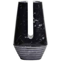 Marble Pen Container, Sculptural, Black Marble, Hidden Container Compartment