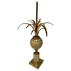 Marble Pineapple Lamp, Golden Lamp, in the Style of Jansen, circa 1970