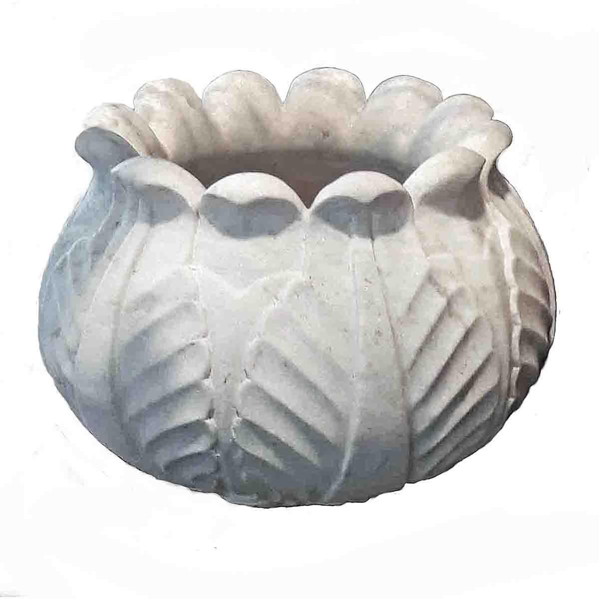 A finely carved white marble planter, circa 1970. Leaf pattern carving. Thick, solid walls. This superb planter will add a touch of timeless elegance to both interior or exterior spaces. It can also be used as a decorative large bowl.