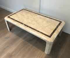 Marble Plates Coffee Table with Brass Line Incrustations, French, Circa 1970