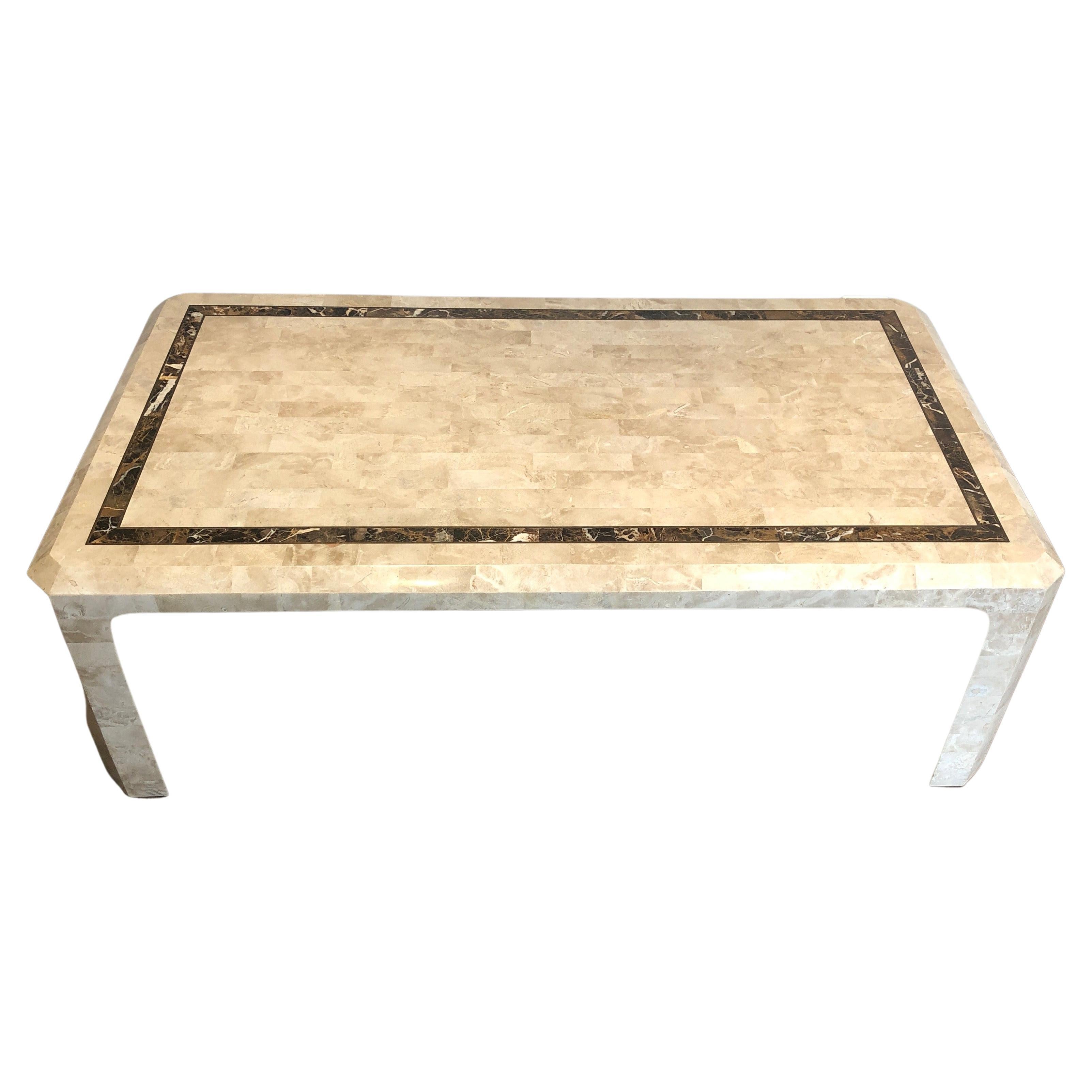 Marble Plates Coffee Table with Brass Line Incrustations, French, Circa 1970