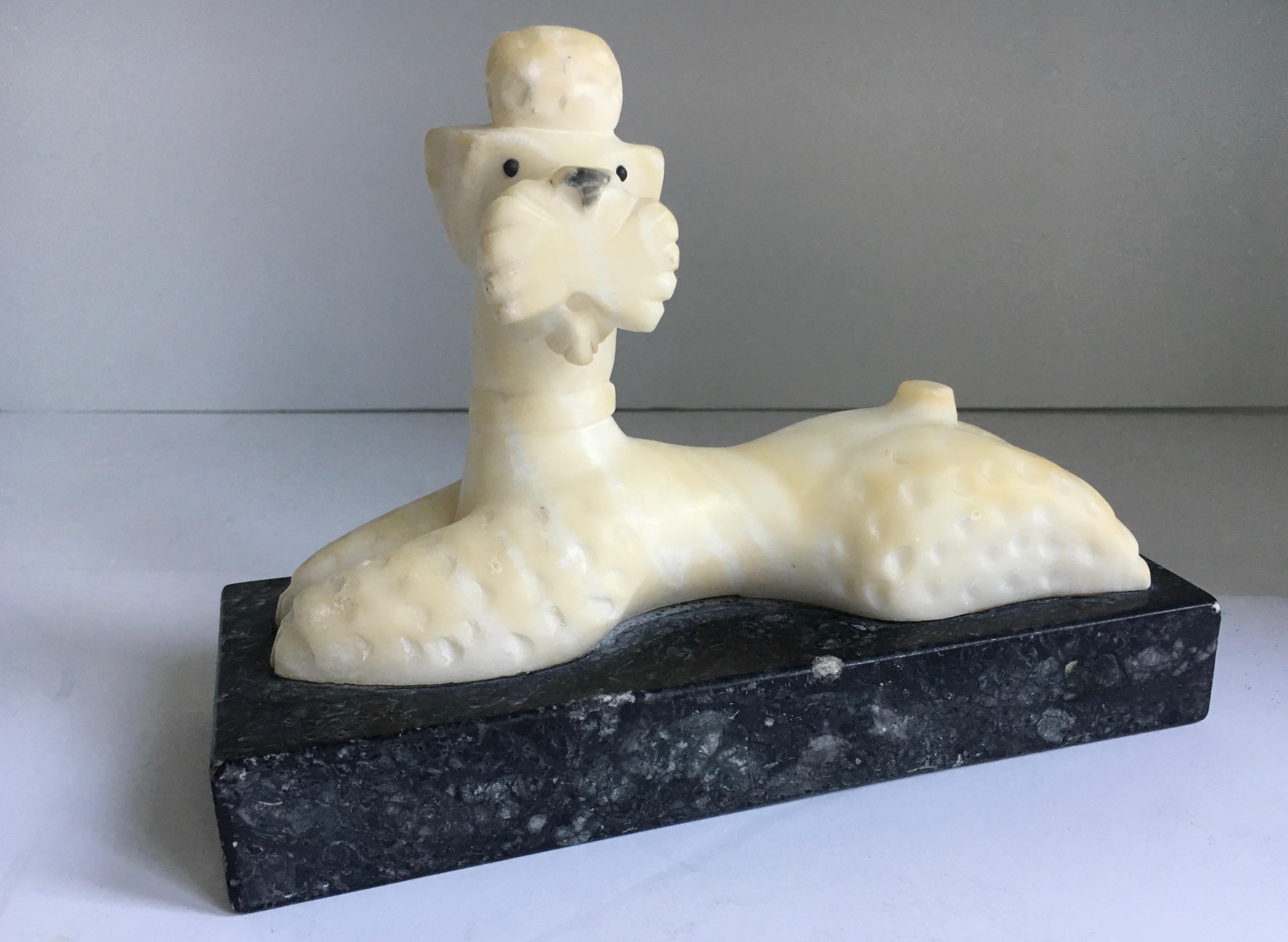 Mid-Century Modern Marble Poodle Dog Sculpture Bookend on Marble Base
