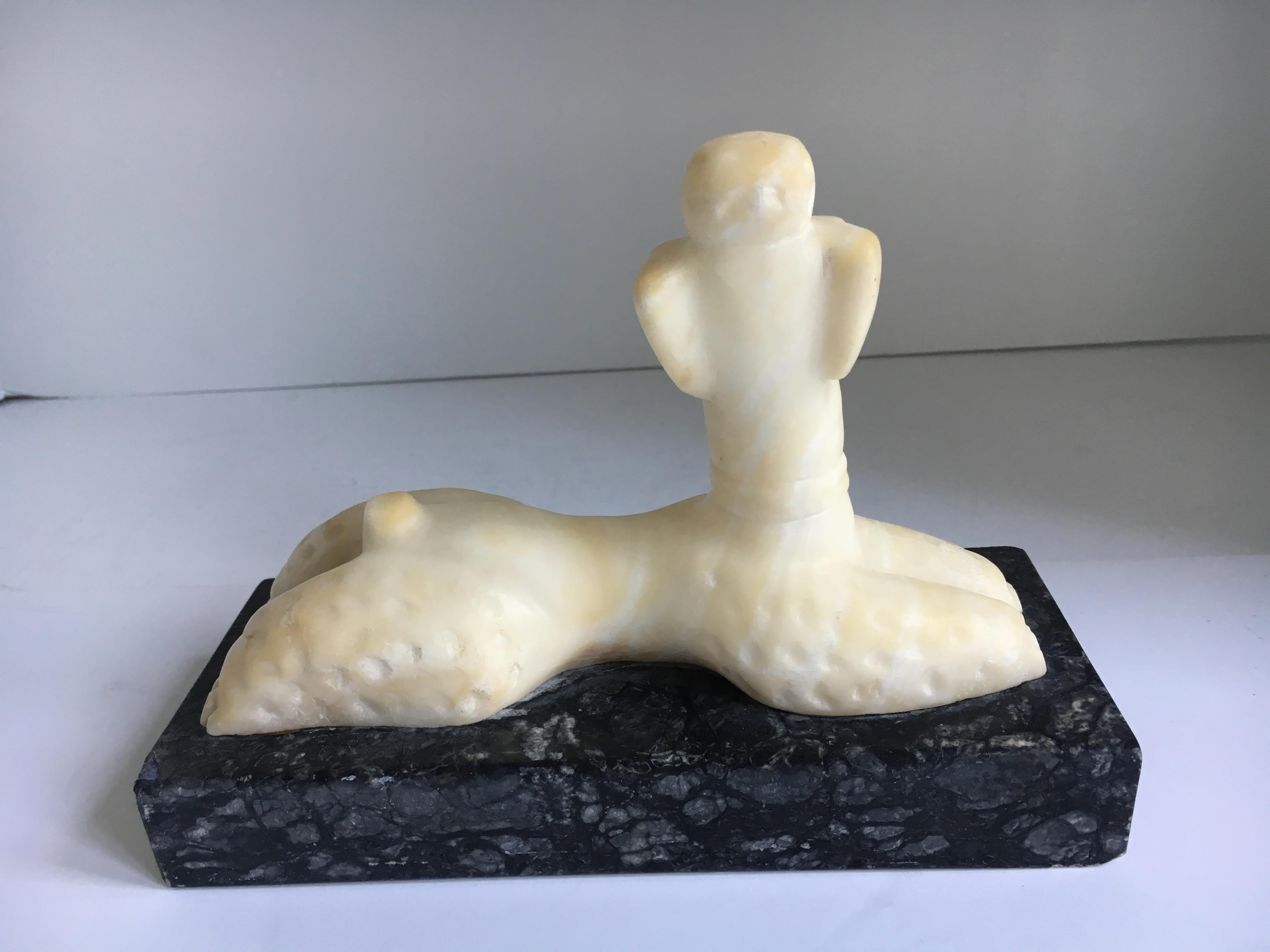 Marble Poodle Dog Sculpture Bookend on Marble Base In Excellent Condition In Los Angeles, CA