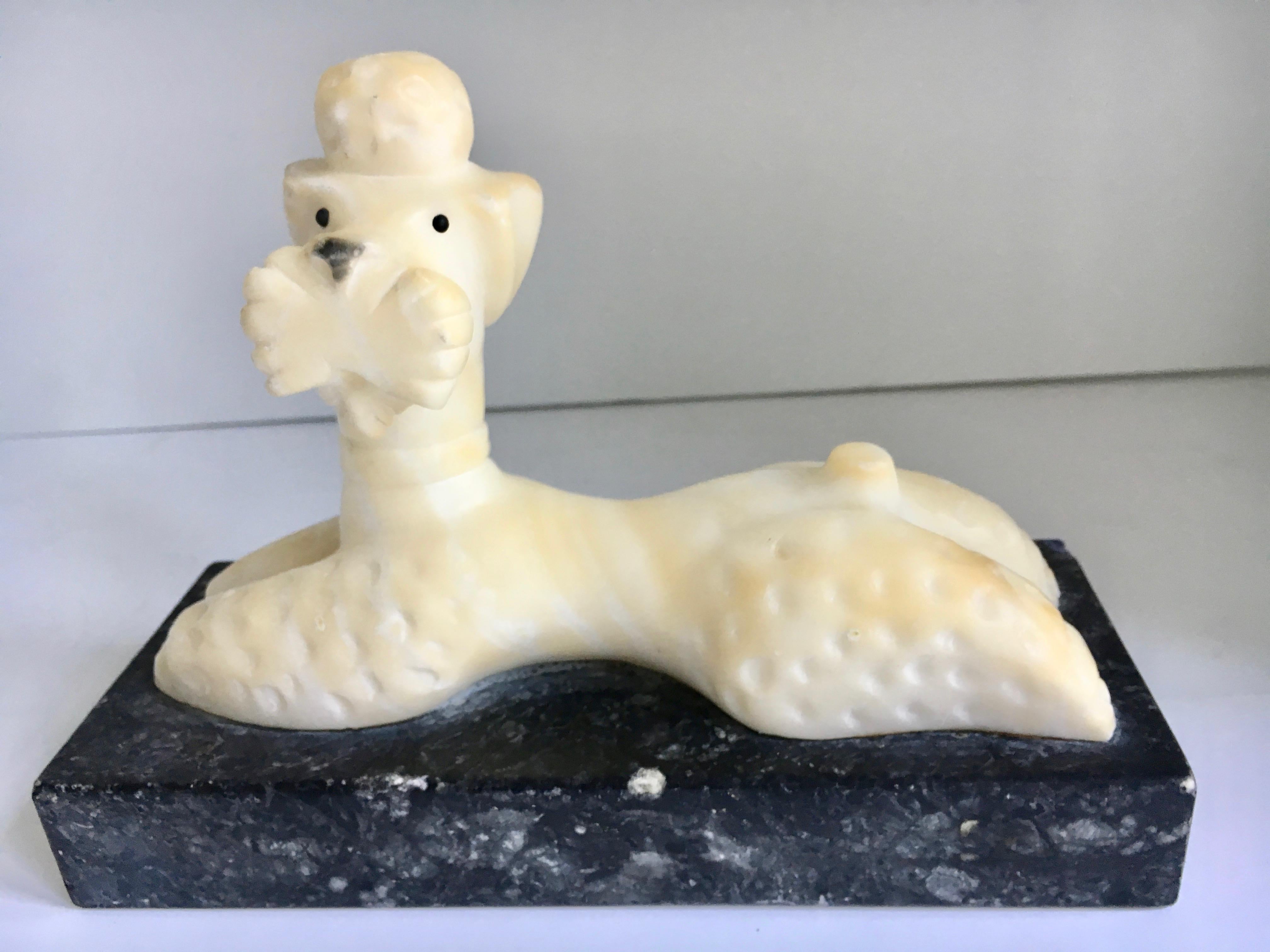 20th Century Marble Poodle Dog Sculpture Bookend on Marble Base