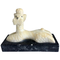 Marble Poodle Dog Sculpture Bookend on Marble Base