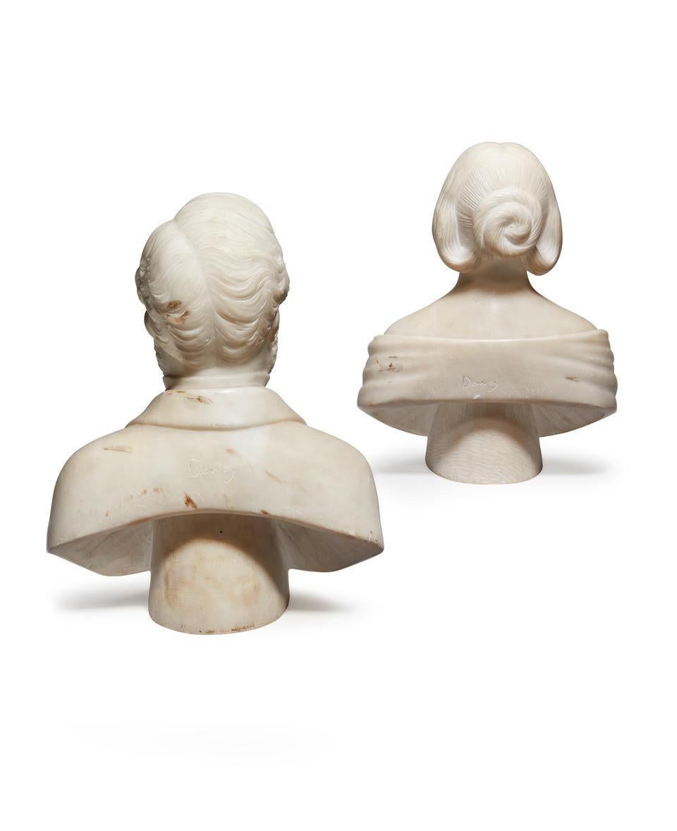 Pair of Marble Portrait Busts of Male and Female 19th Century American For Sale 3