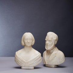 Pair of Marble Portrait Busts of Male and Female 19th Century American