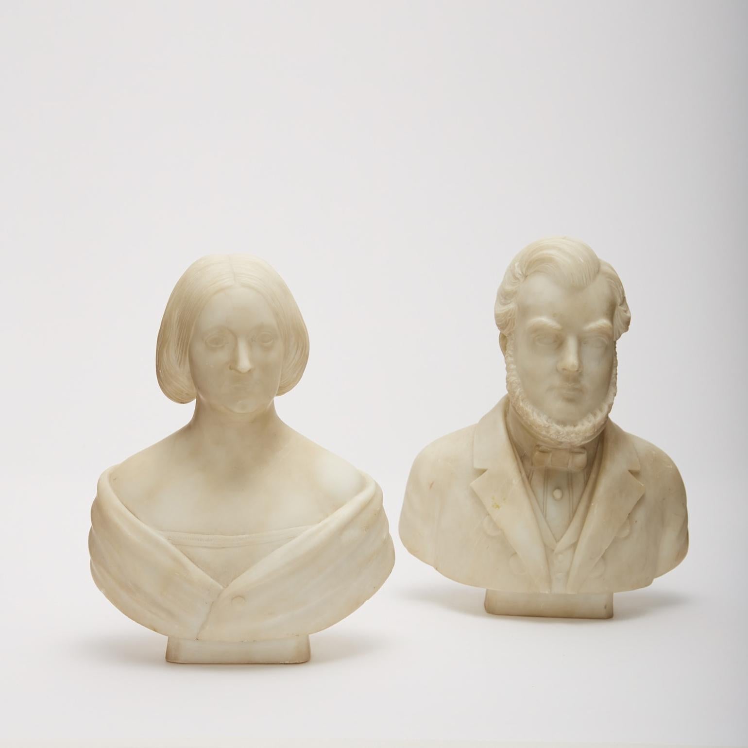 Biedermeier Pair of Marble Portrait Busts of Male and Female 19th Century American For Sale