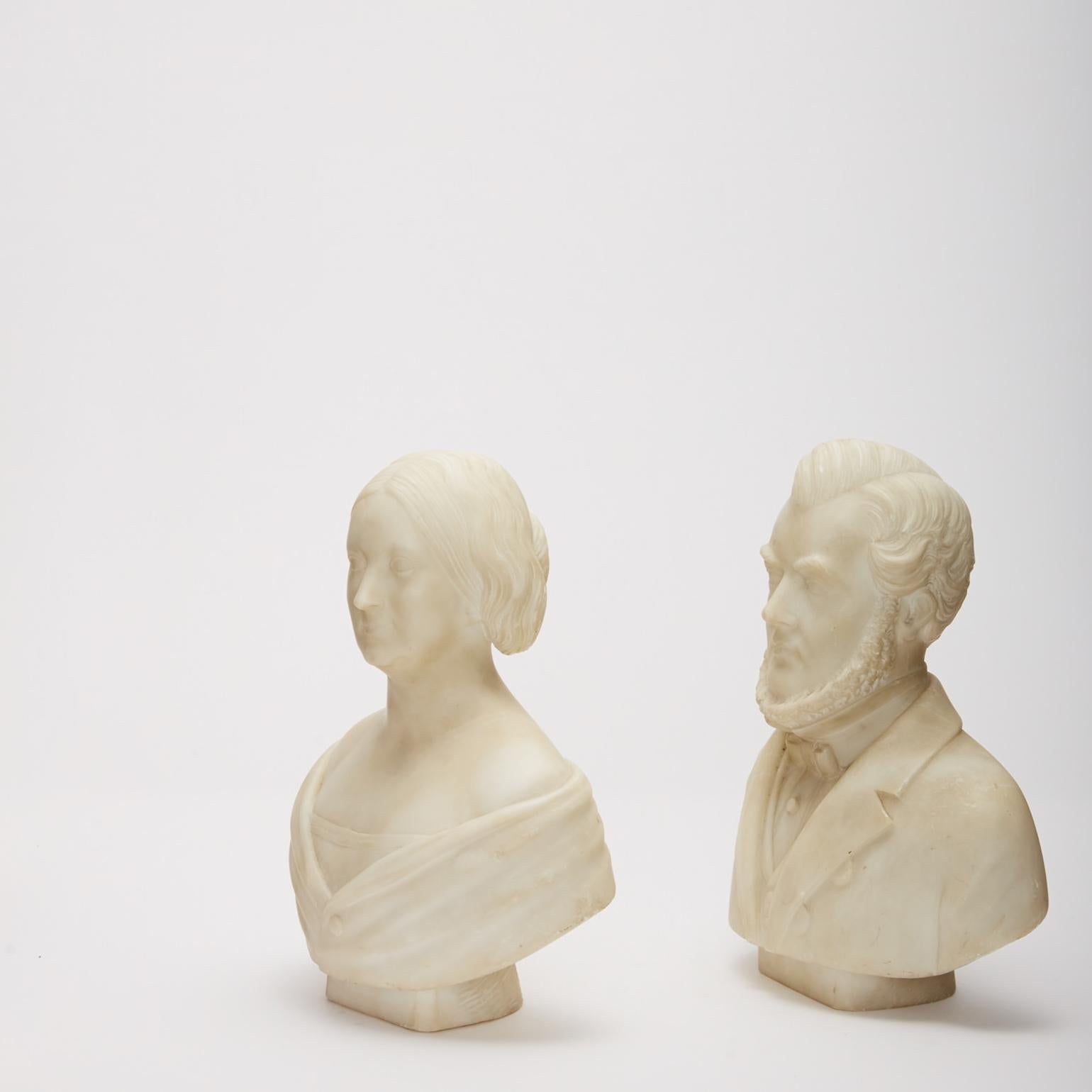 Central American Pair of Marble Portrait Busts of Male and Female 19th Century American For Sale