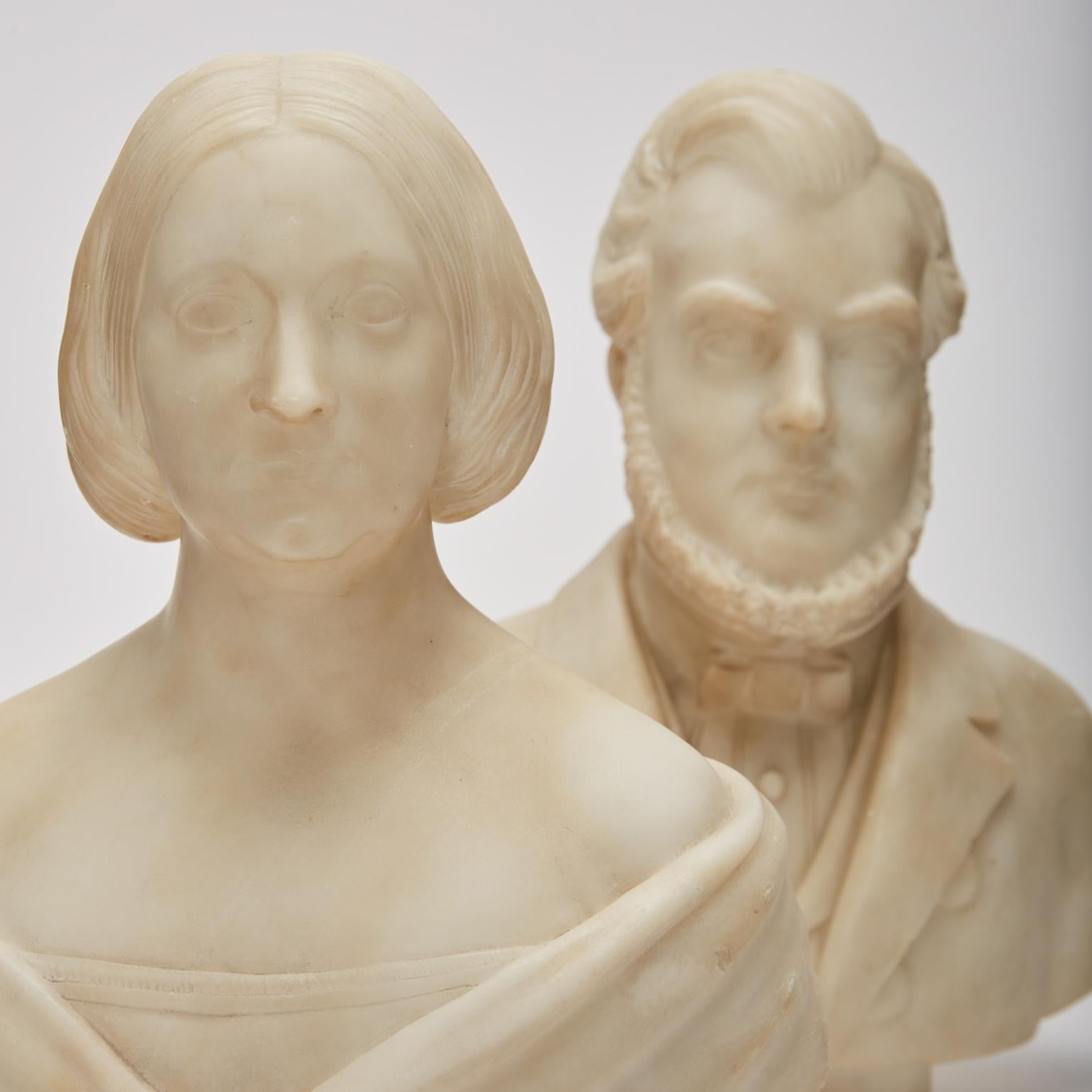 Pair of Marble Portrait Busts of Male and Female 19th Century American In Excellent Condition For Sale In London, GB