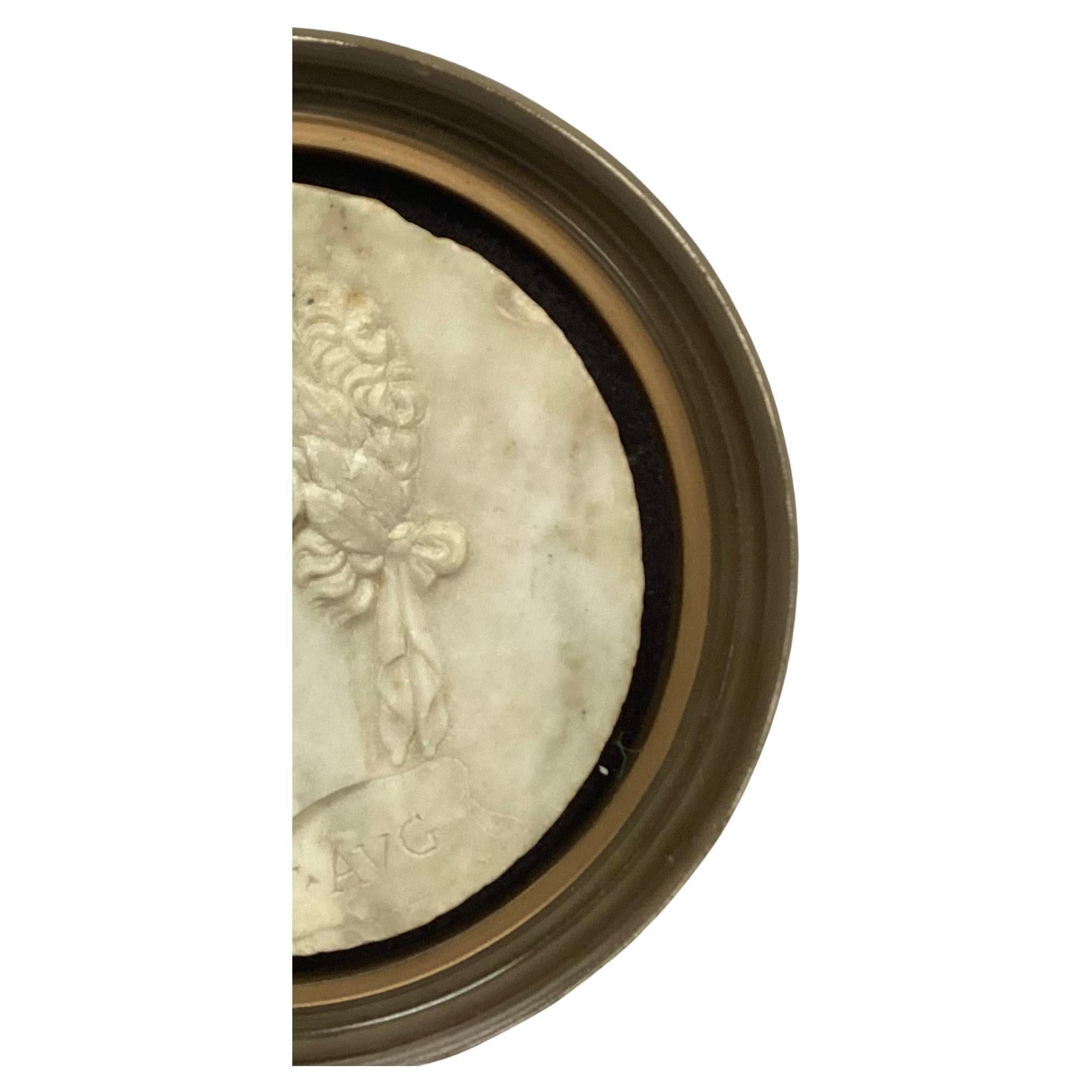 Classical Roman Marble Profile Portrait Medallion Of Ancient Roman Emperor