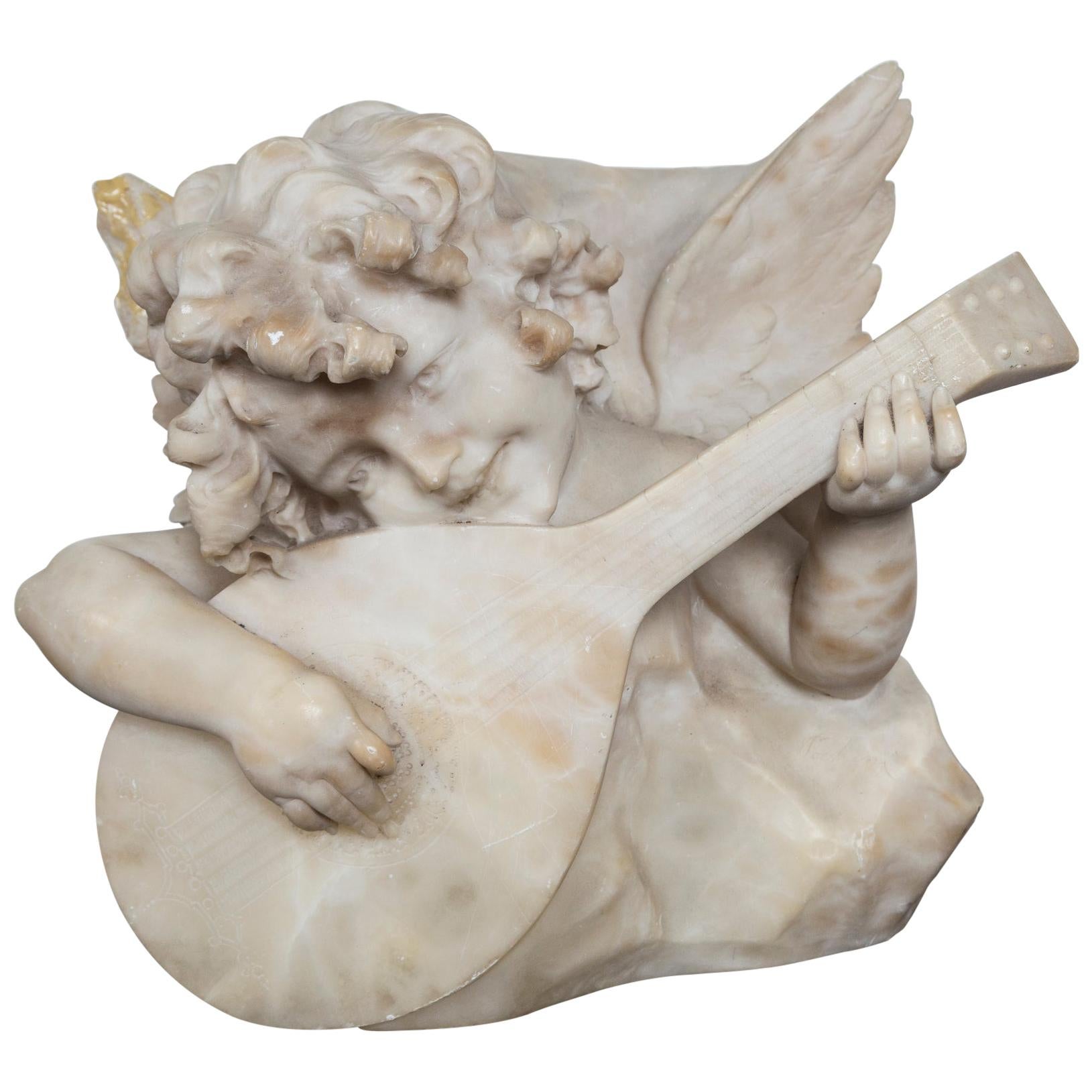 Marble Putto Playing a Mandolin For Sale