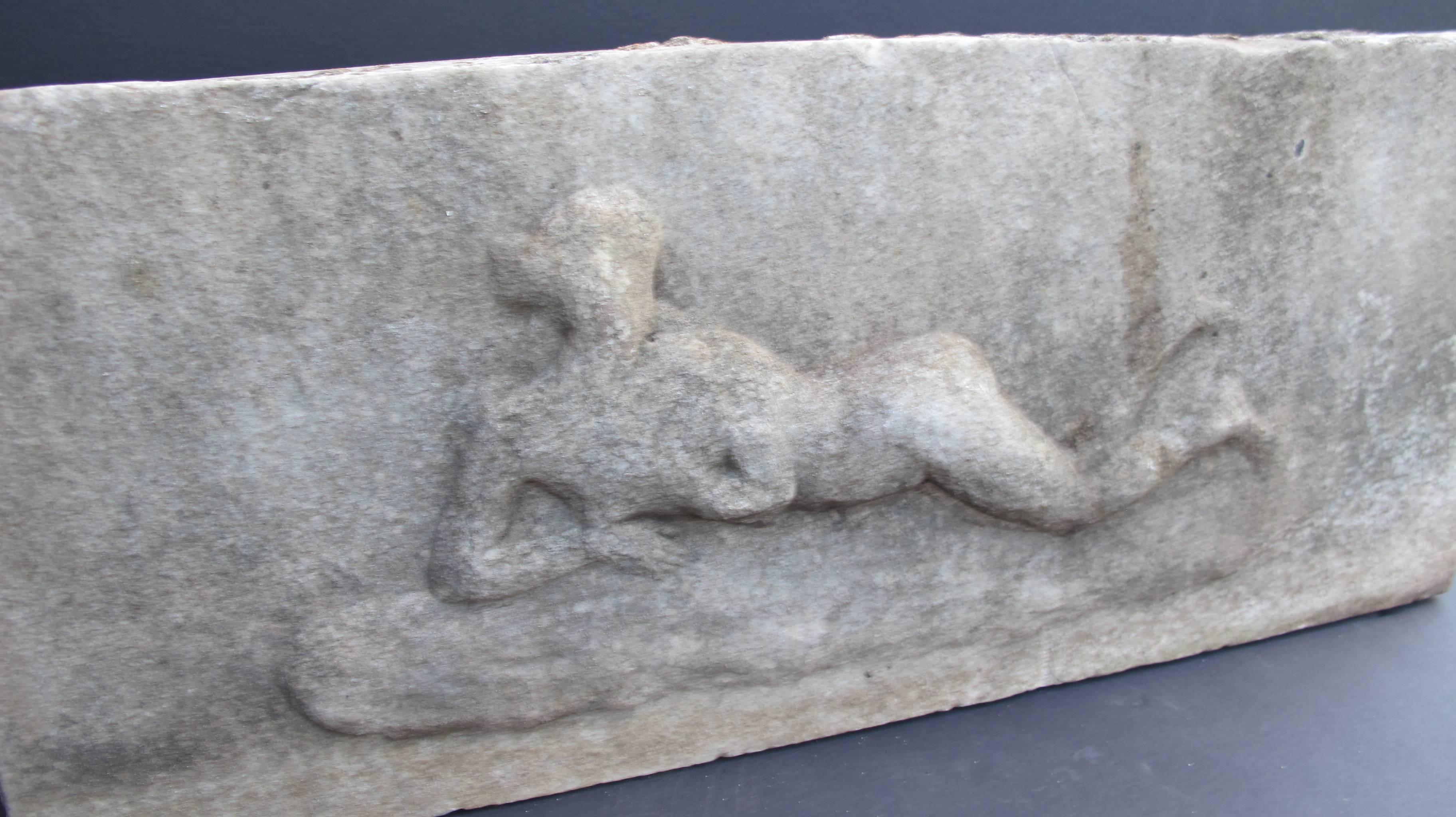 American Marble Relief with Reclining Nude For Sale
