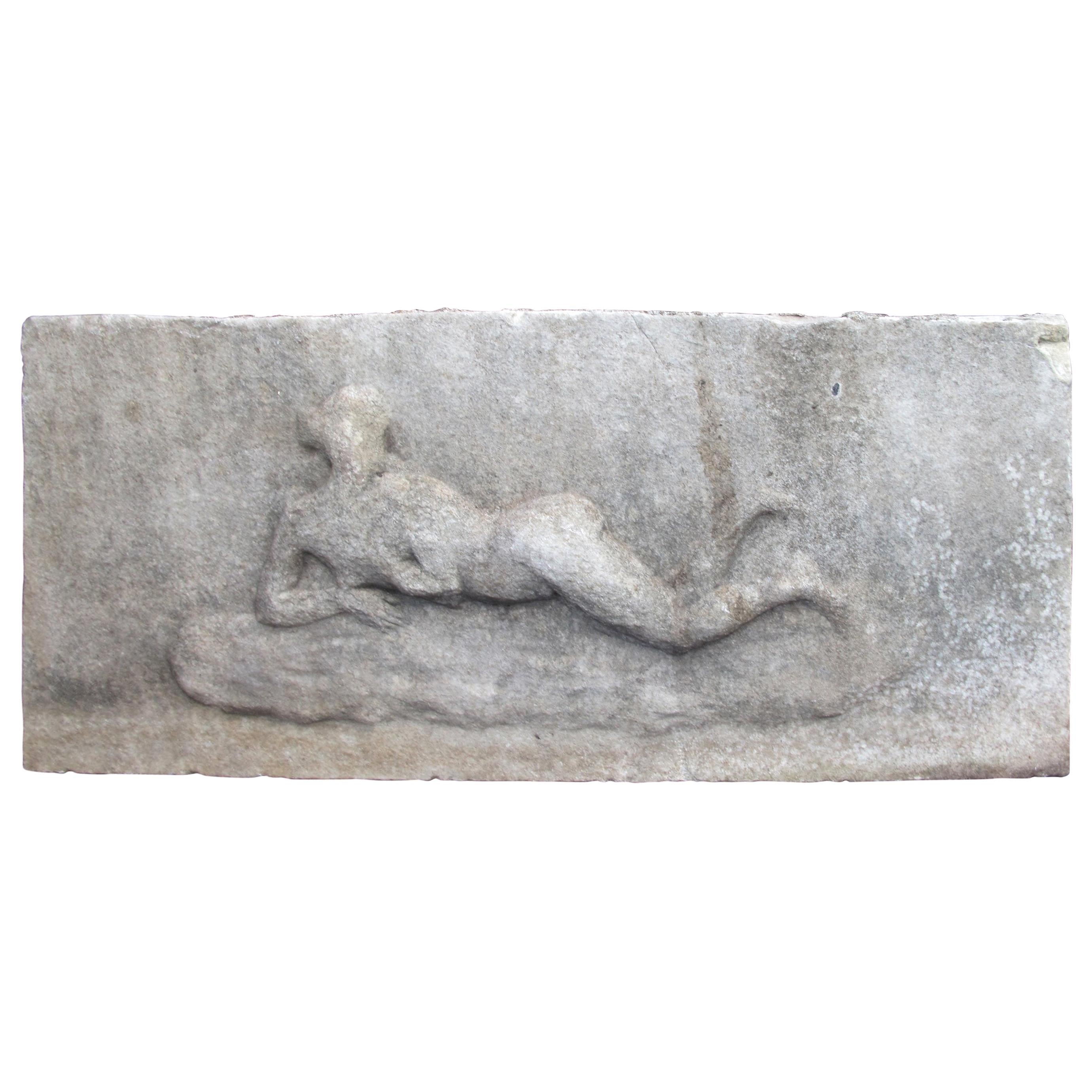 Marble Relief with Reclining Nude For Sale