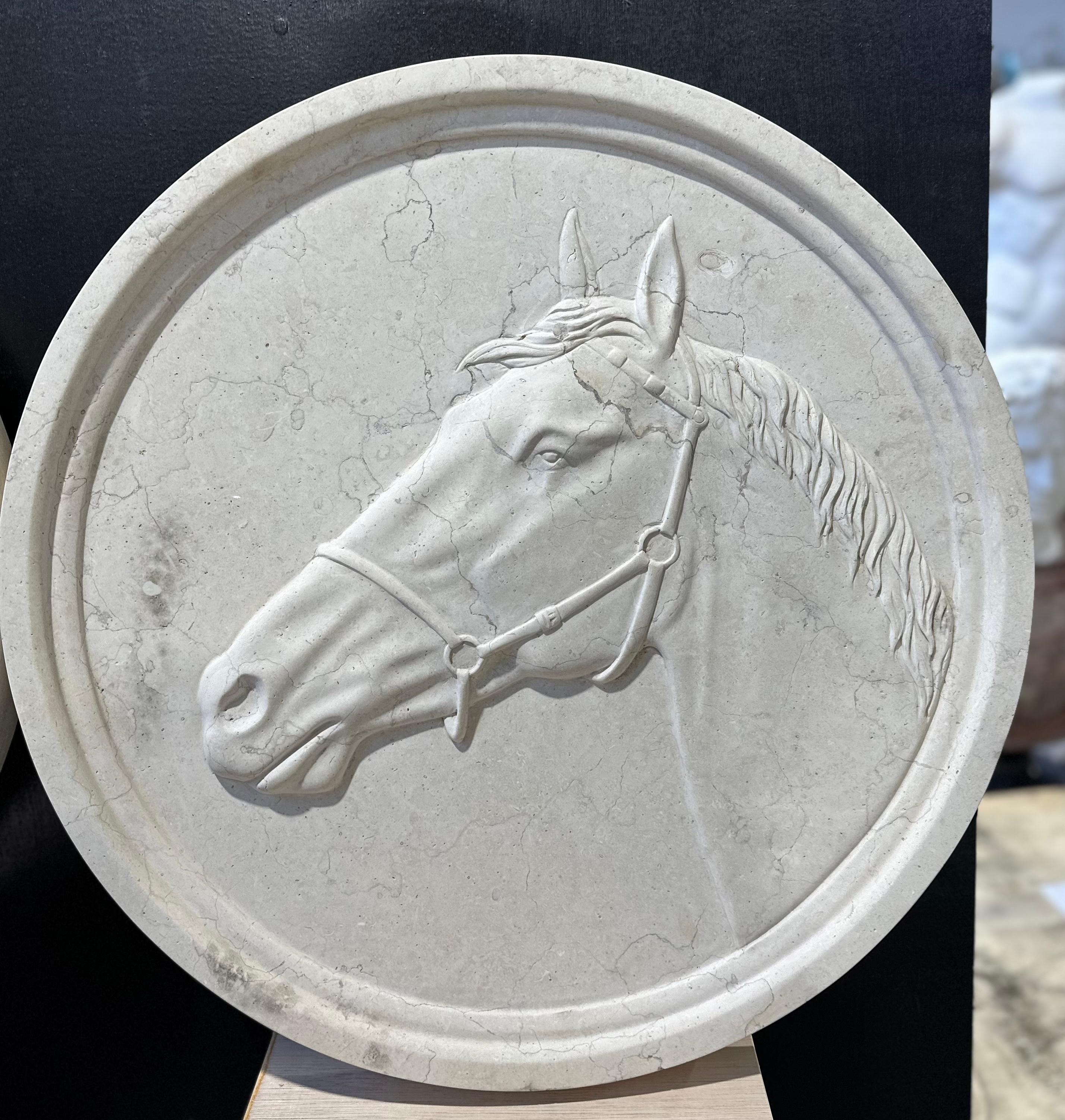 European Marble Round Wall Plaques Of Horseheads For Sale