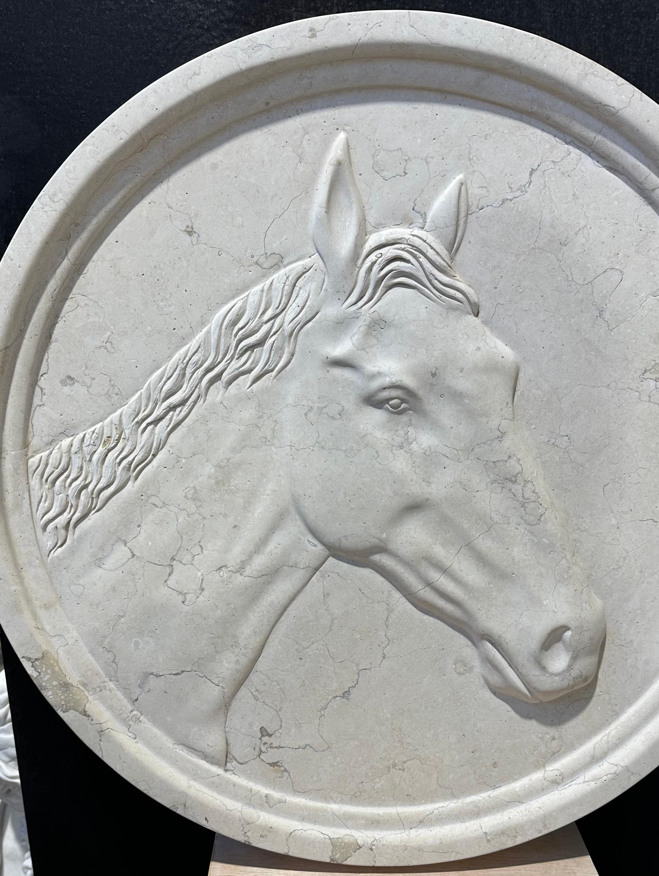 Contemporary Marble Round Wall Plaques Of Horseheads For Sale