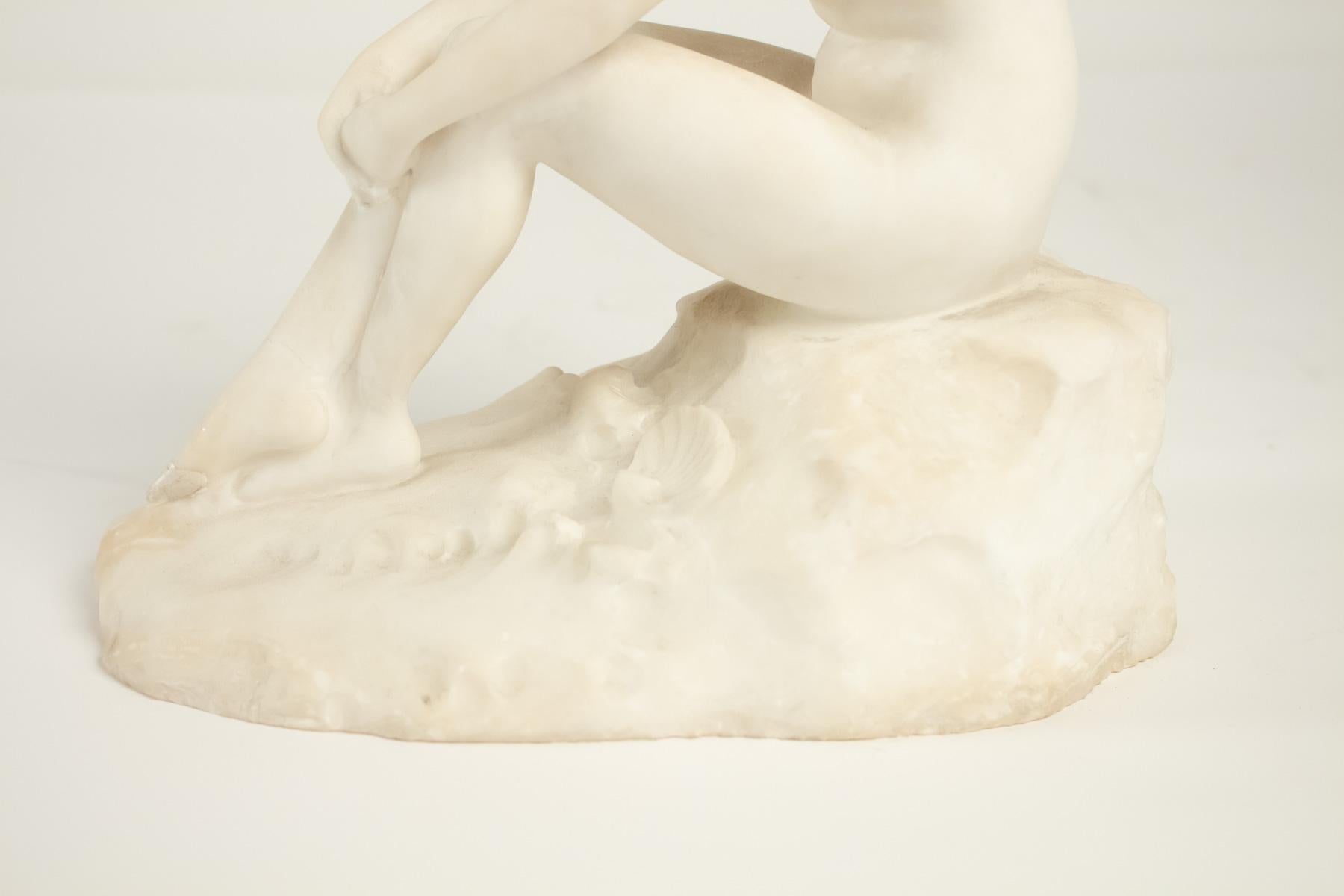 Romantic Marble Sculpture, 1900, Representing a Girl on a Rock