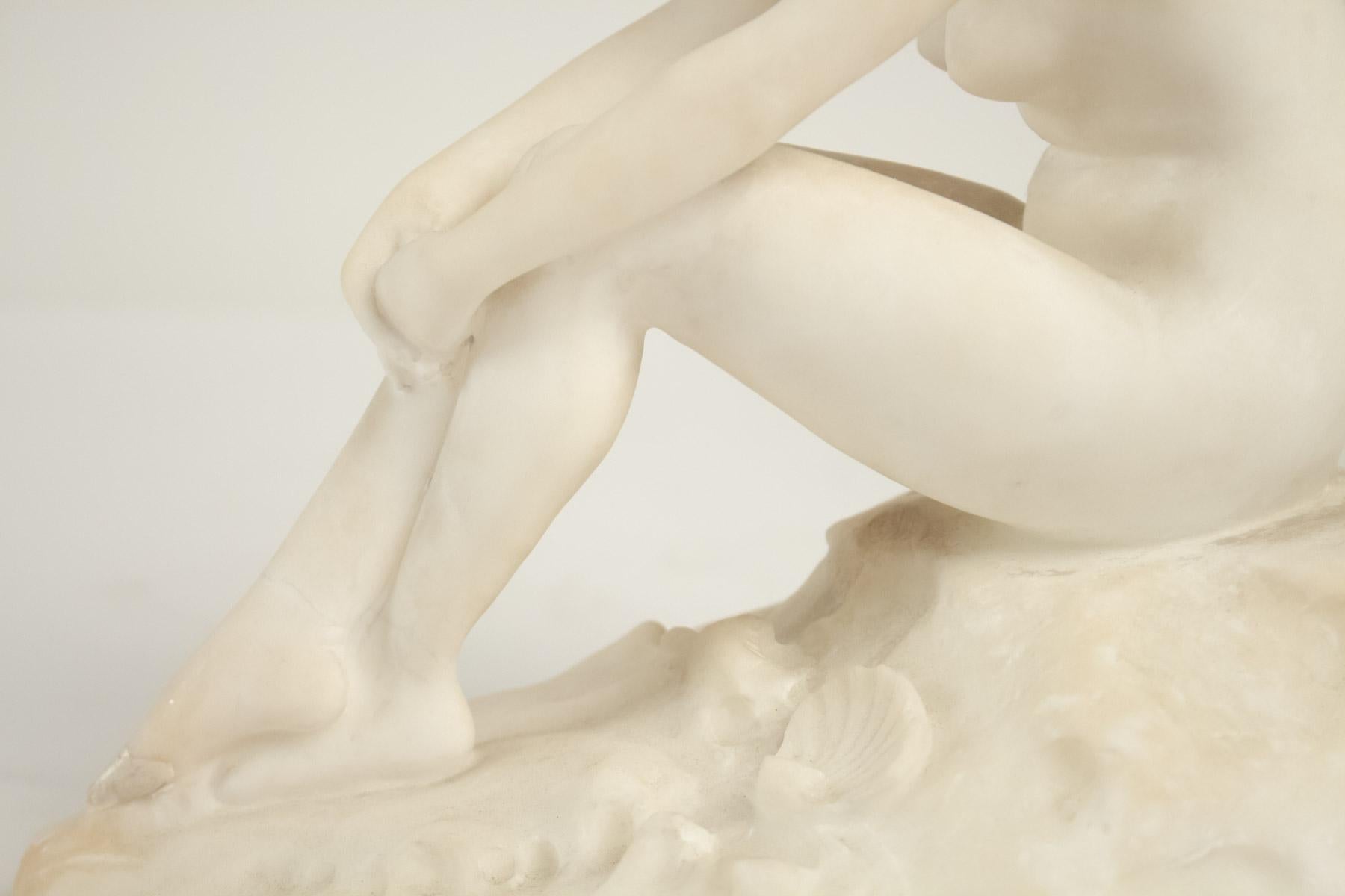 French Marble Sculpture, 1900, Representing a Girl on a Rock