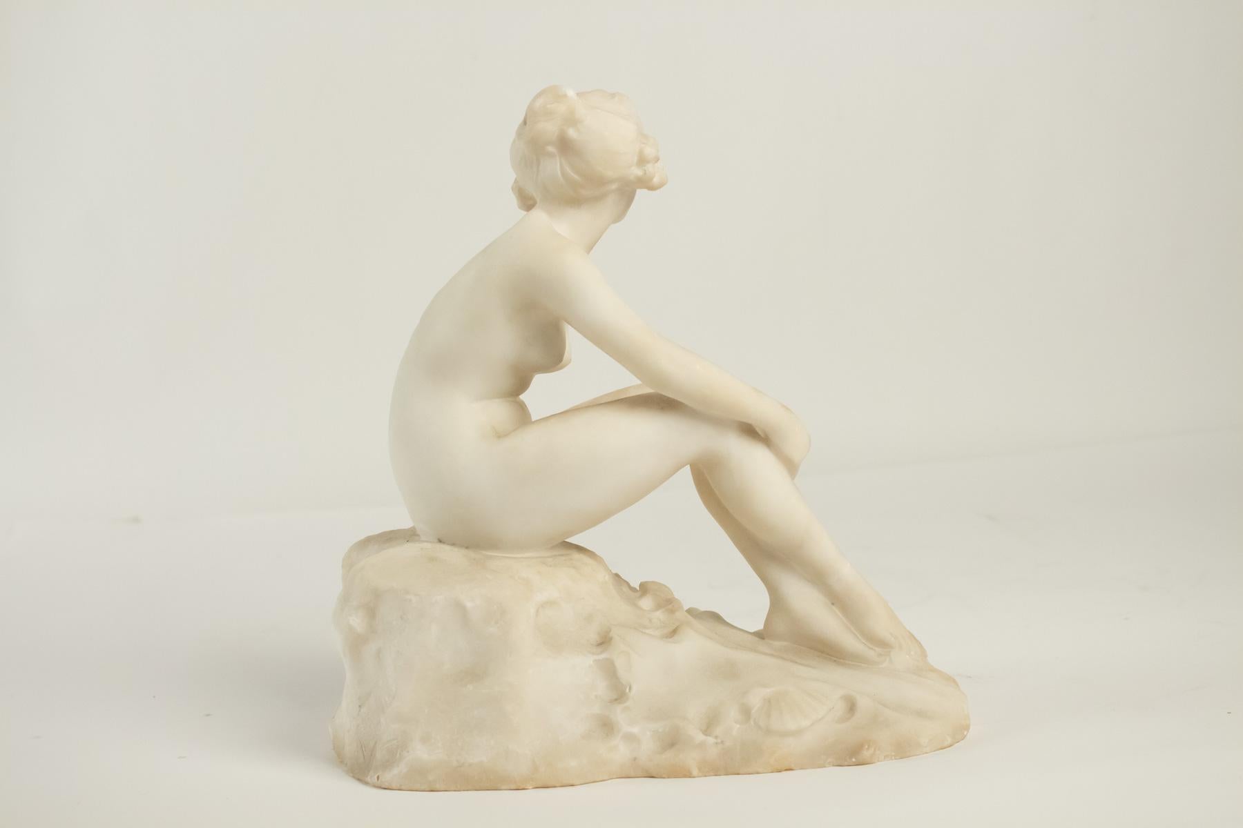 Early 20th Century Marble Sculpture, 1900, Representing a Girl on a Rock